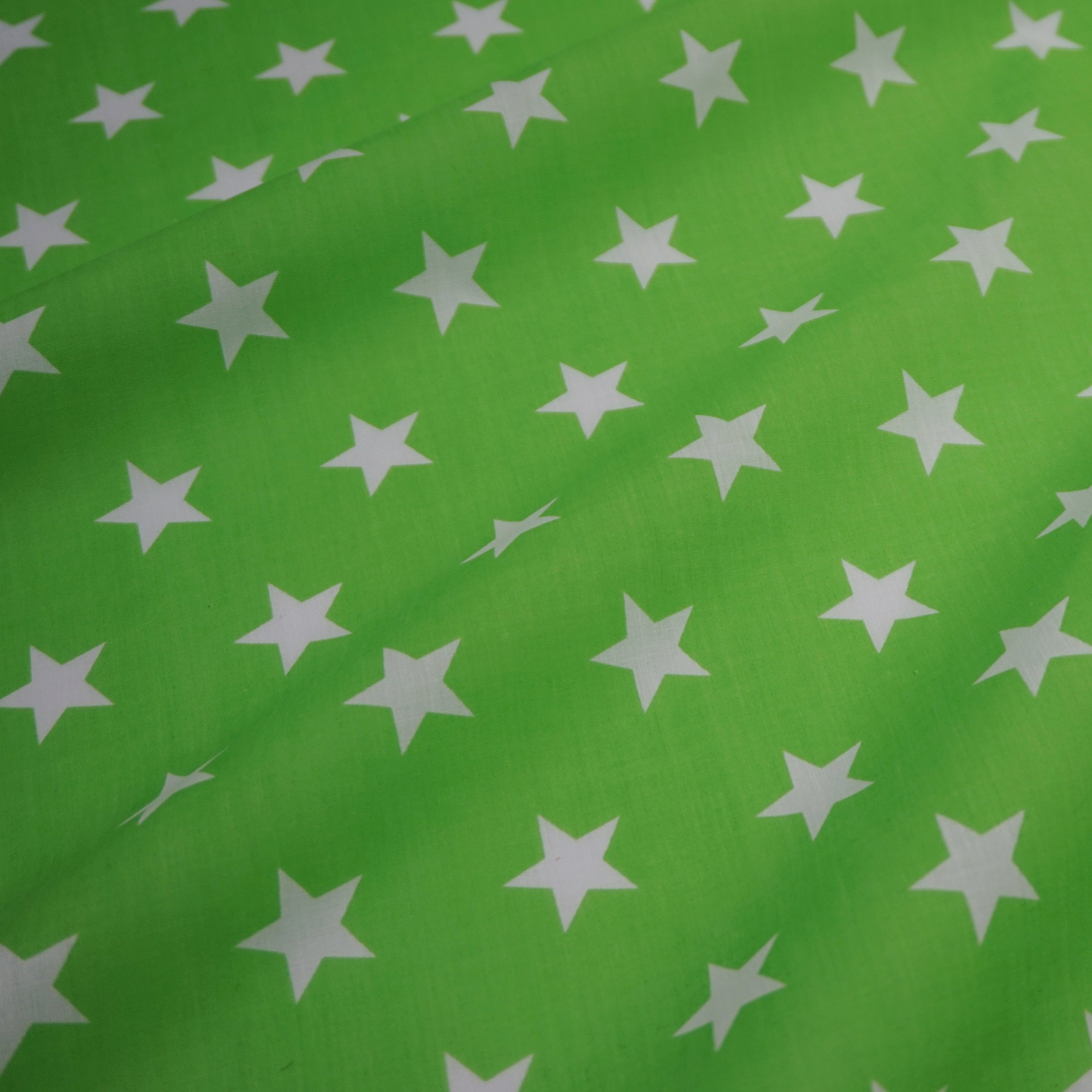 Nortex Mill Green Lime Polycotton Fabric With White Stars (Per Metre)