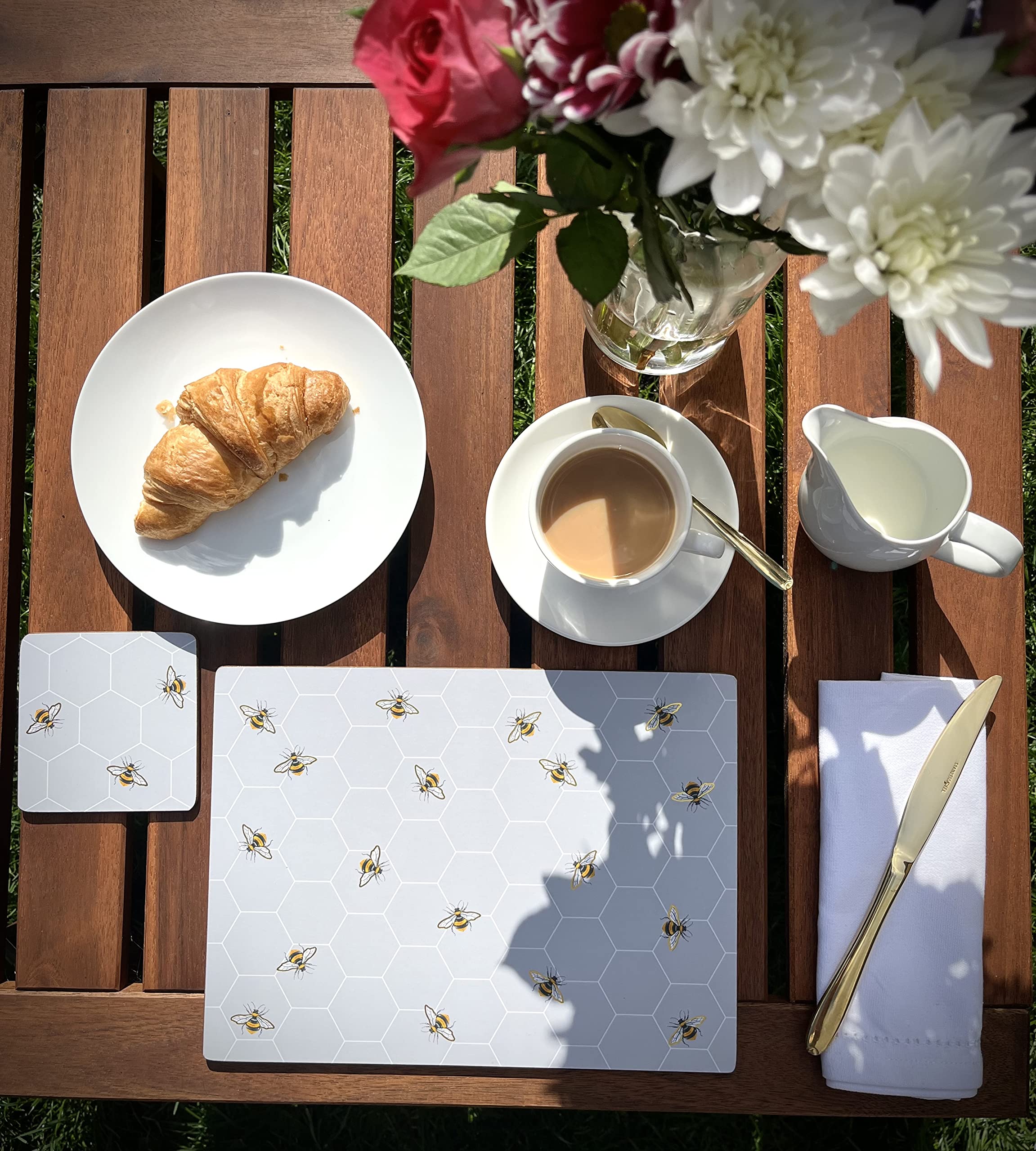 Busy Bee set of 4 placemats & 4 coasters grey table mats