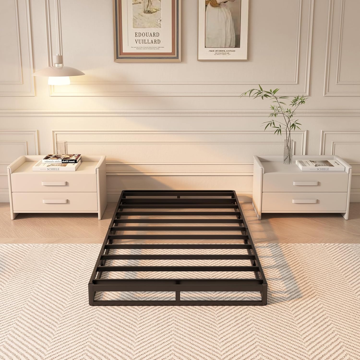 5 Inch Box Spring, Twin Size Box Springs with Fabric Cover, Heavy Duty Metal Low-Profile Foundations Easy Assembly 3000 lbs Capacity