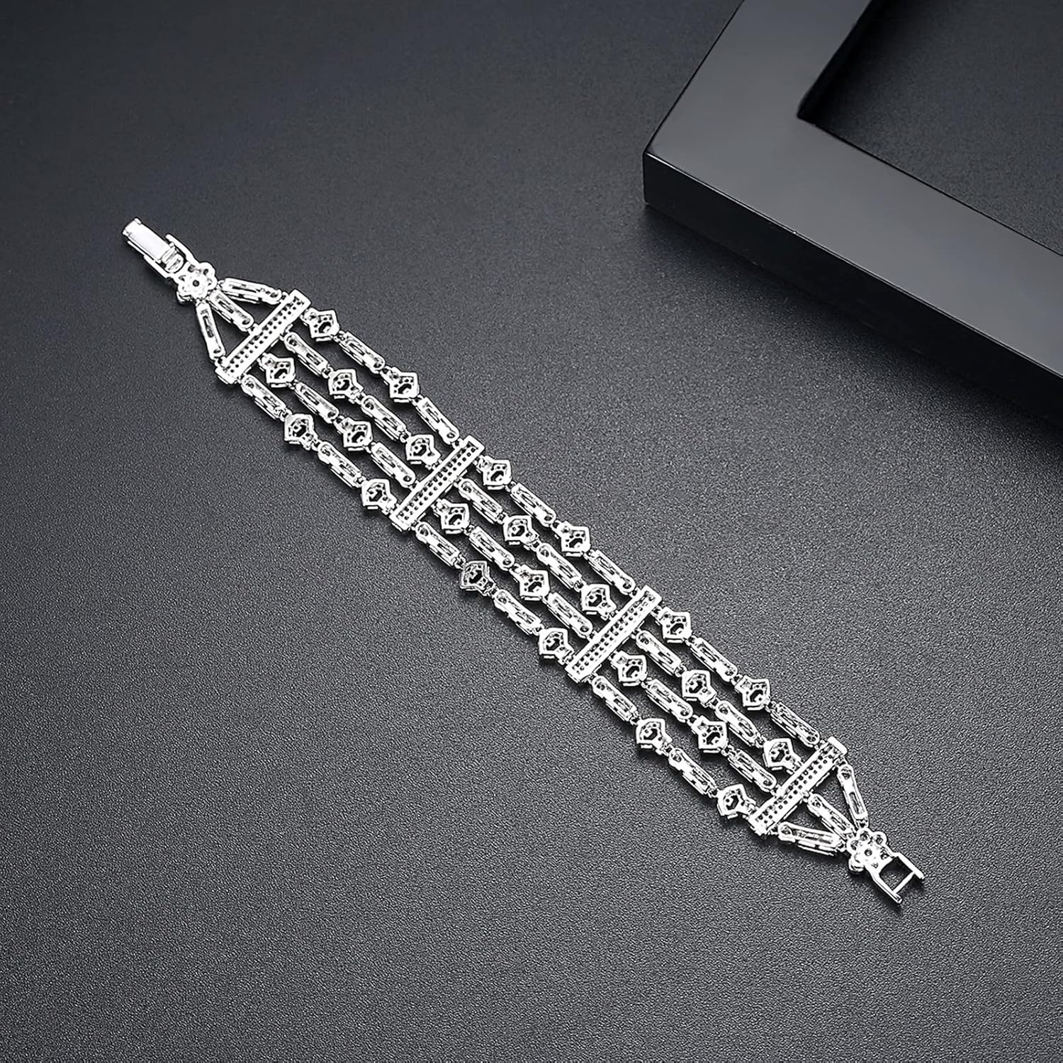 Braclets for Girl, Charm Bracelets Silver Copper White Round Shape Cubic Zirconia Geometry Wide Valentines Day Jewelry for Girl 19cmx24.11mm