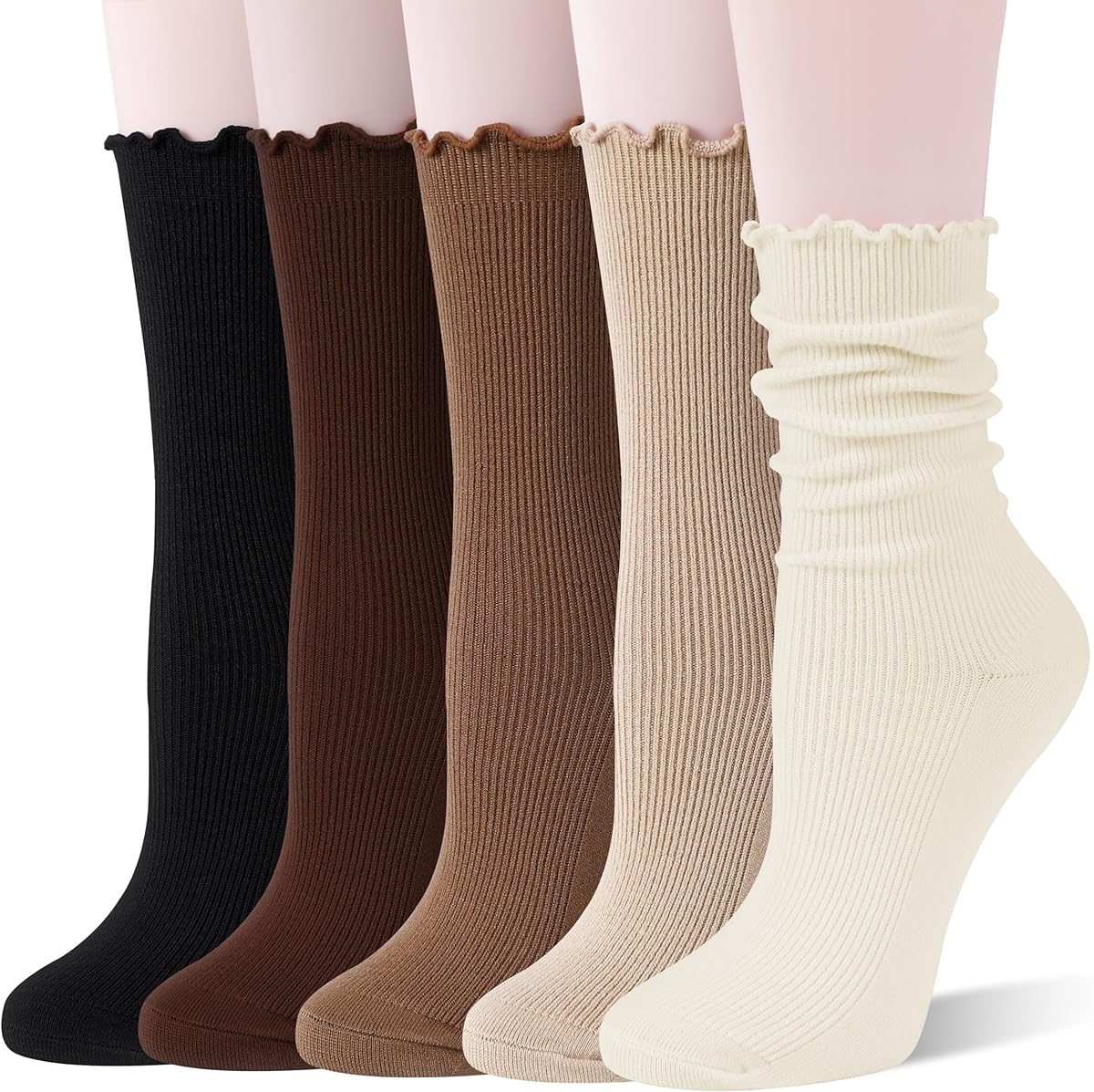 Thin Merino Wool Ruffle Boot Socks Warm Winter Cozy Frilly Soft Casual Breathable Socks for Womens 5 Pairs