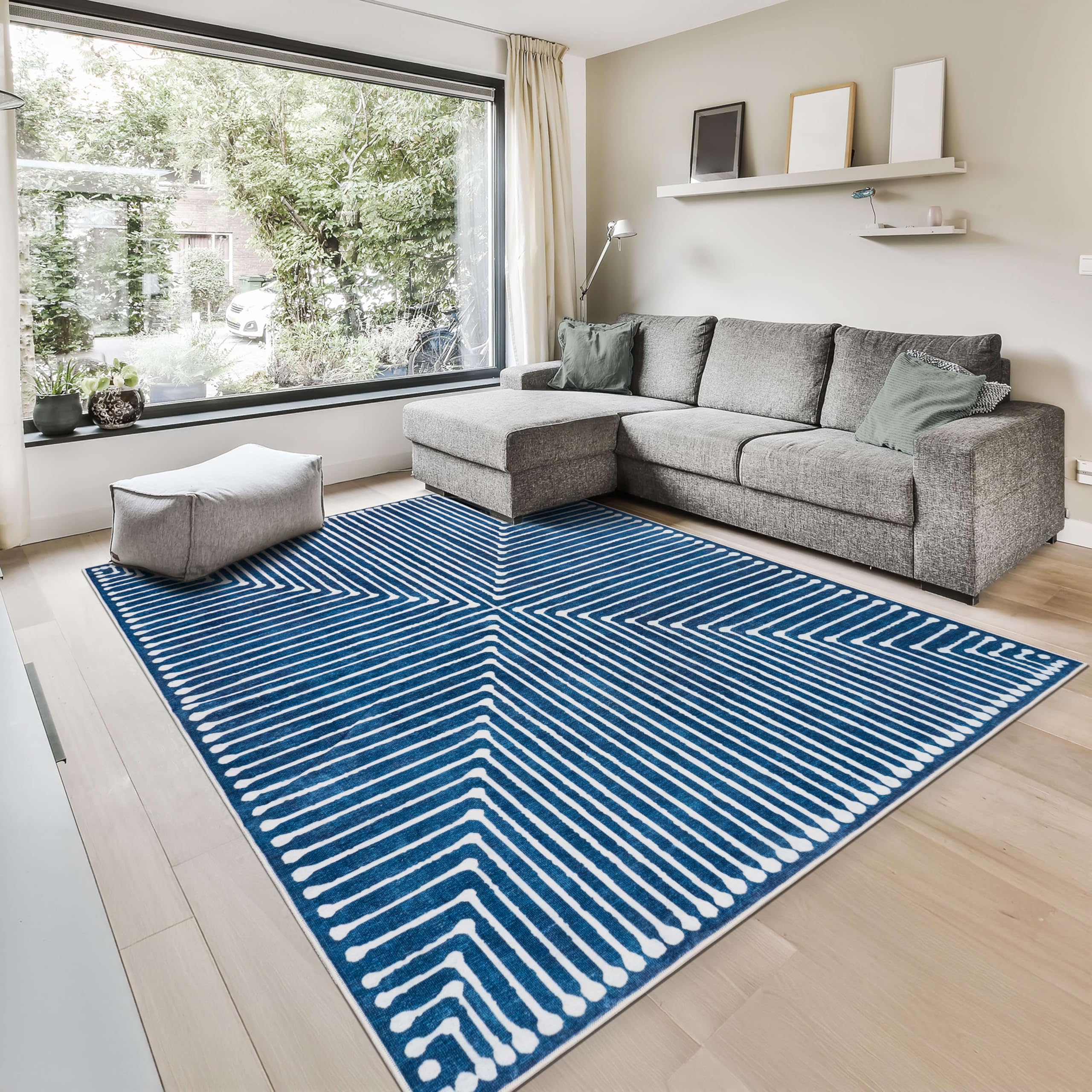 GLN Rugs Contemporary Collection - Machine Washable Area Rug, Contemporary Washable, Non Slip, Low Pile Chenille Rug, Living Room, Bedroom, Kitchen
