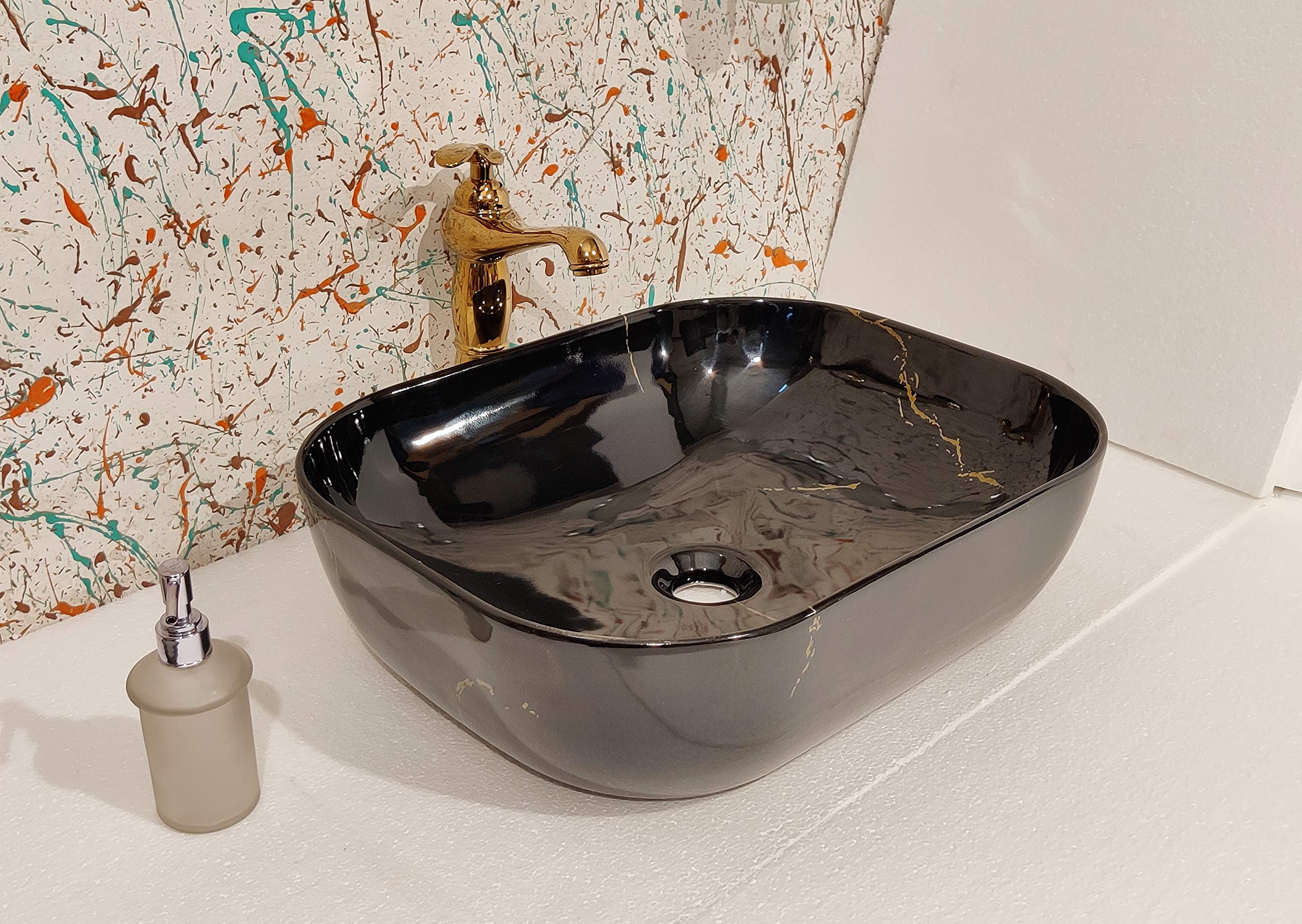 LACTOSE Tabel Top Ceramic Washbasin (19 x 15 x 5 In), Over the Counter Square Wash Basin, European Style Designer Countertop Vessel Sink for Bathroom & Living Room HomeDecor (Black) (B08YXBZ2CL) Amazon Price History, Amazon Price Tracker
