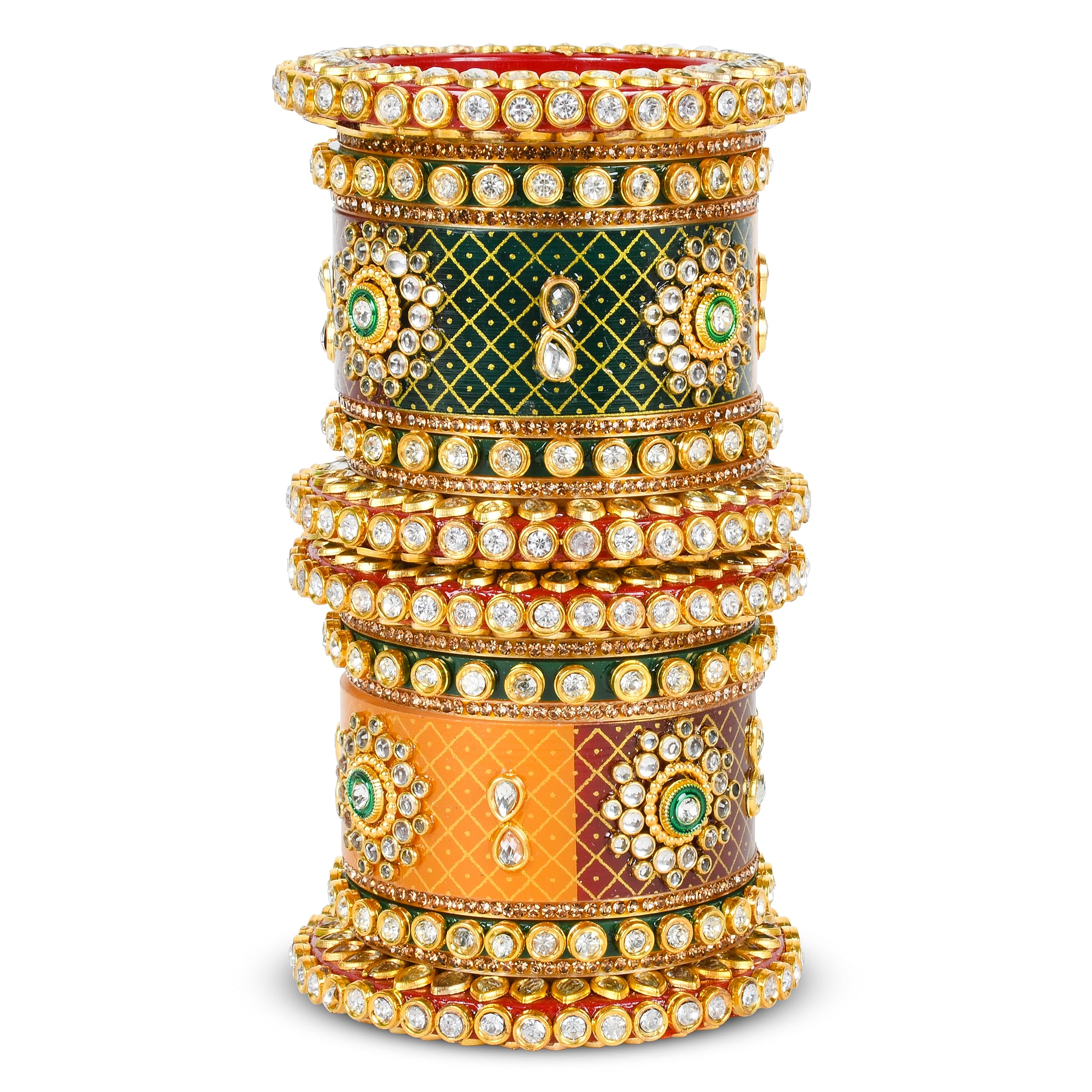 HINS Plastic Tri-Colour Bridal Chuda for Brides, Women, and Girls - Red, Green, Yellow Kundan Handwork Pearl Chura Wedding (Style3, 2.4) (B0CK2TC4VZ) Amazon Price History, Amazon Price Tracker