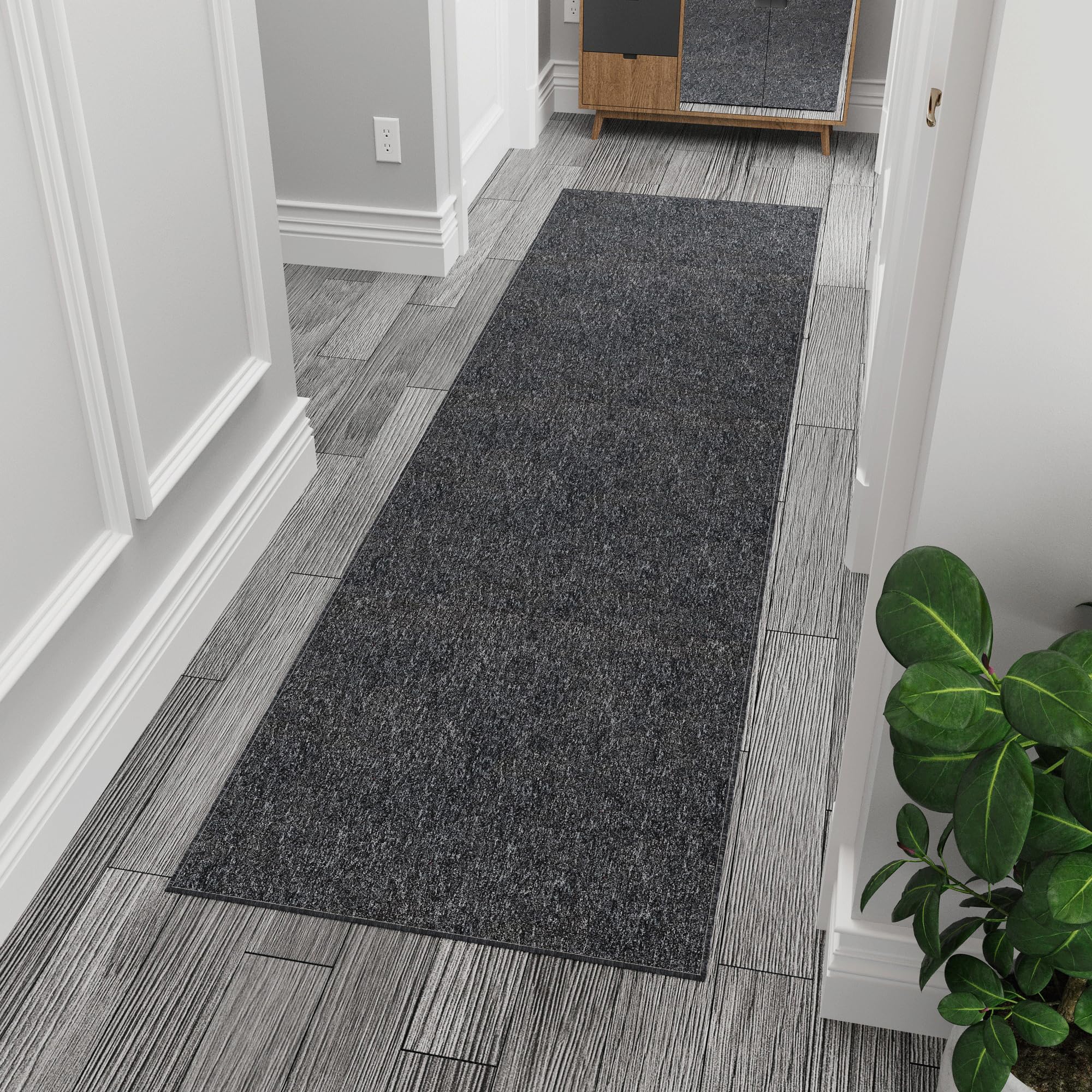 Ottomanson 20" x 59" Ultra-Thin Hallway Runner Rug - Durable Non-Slip Carpet for High-Traffic Areas - Fits Under Doors for Seamless Entry - Ideal for Kitchen, Entryway, Bedroom & Living Room, Black