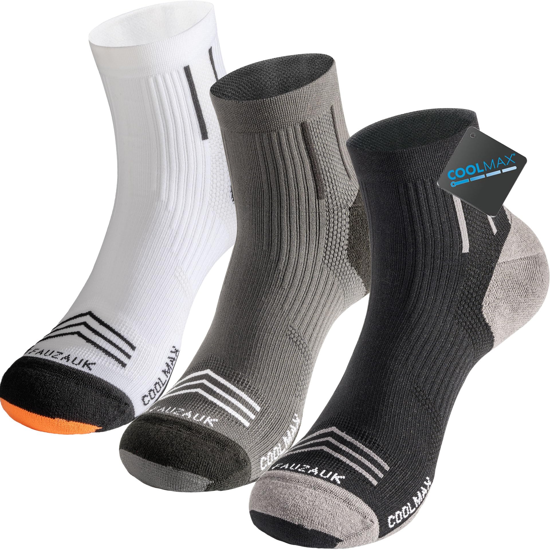 Fauzauk Coolmax Kompressions Laufsocken Herren Damen Atmungsaktive Sport Socken Anti-Blasen Kurze Sportsocken for Wandern Trekking Fahrrad 3 Paar