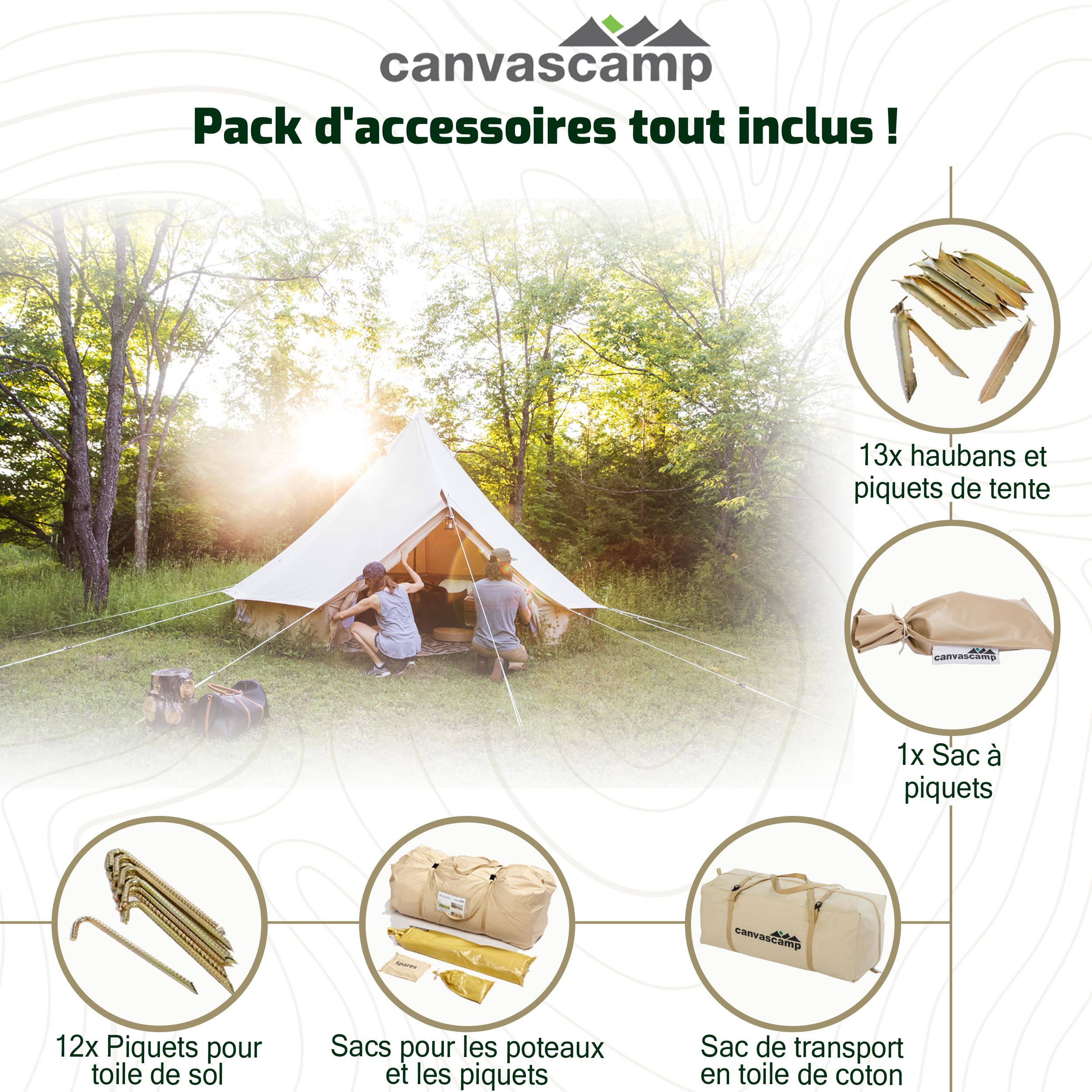 SIBLEY 450 ProTech Glamping Tente de camping en toile étanche pour 6 personnes Parois latérales amovibles Mur anti-moustiques intégré Tente de luxe pour festivals et aventures en plein air