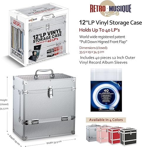 Miniatura 5 de Estuche de transporte de aluminio para discos de vinilo | La solapa frontal plegable proporciona un mejor acceso a tus LP