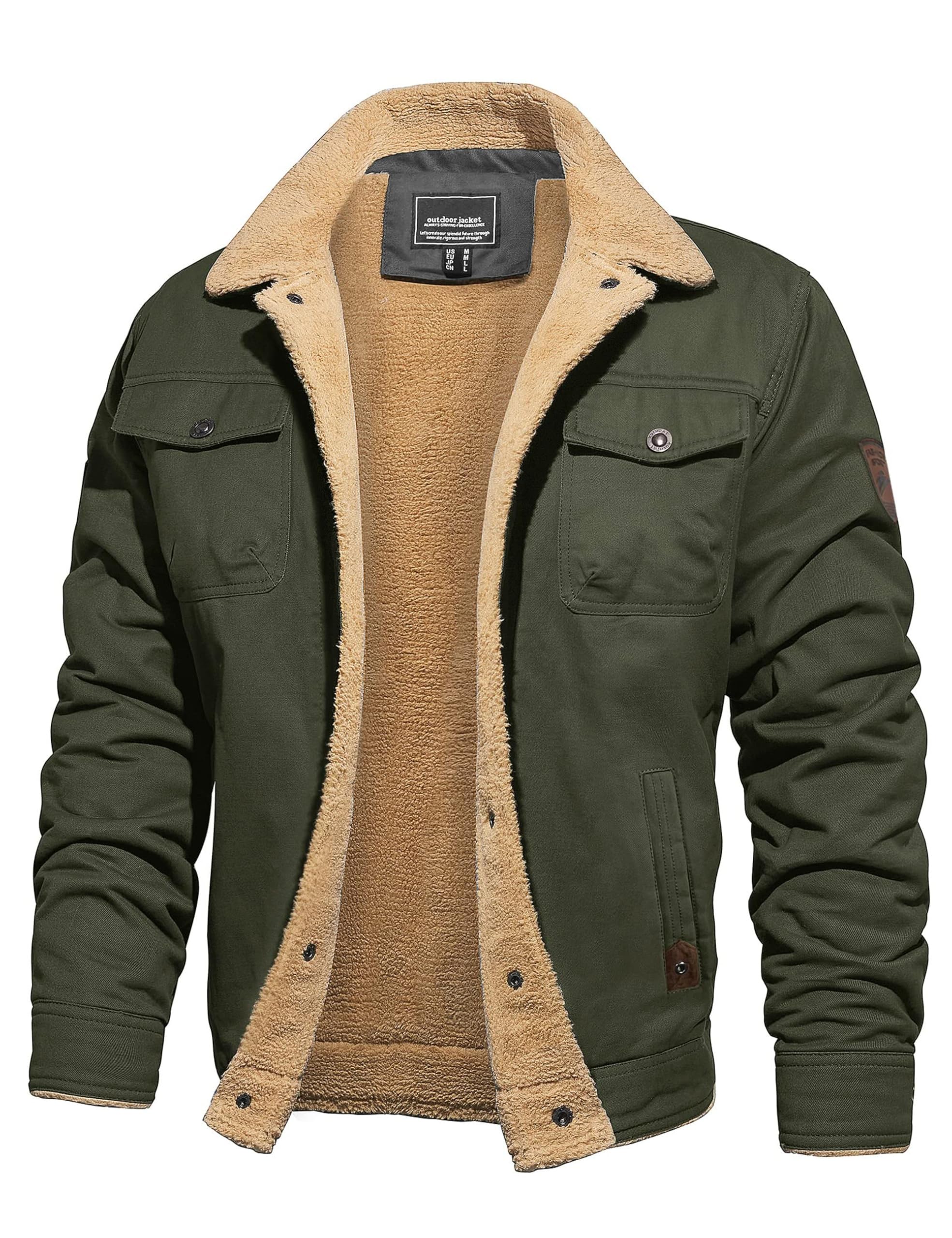 CRYSULLY Men's Winter Cotton Jacket Sherpa Lined Thickened Trucker Coat | Cotton Shell, Fleece Lining, Heavy‑Weight, Windproof, 5 Pockets, Stylish Warm Cargo Outerwear, Western‑Style Work Wear