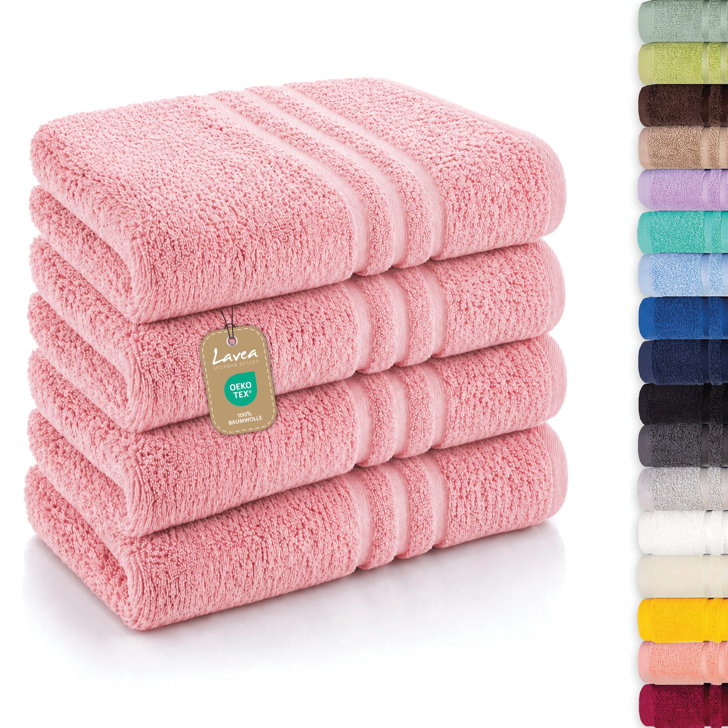 Lavea® Asciugamani Viso 50x100 cm – Set da 4 in Spugna di Cotone 100% Morbidi e Assorbenti – Ideali come Asciugamani Bagno e per le Mani per Casa, Hotel e Spa – Rosa pastello