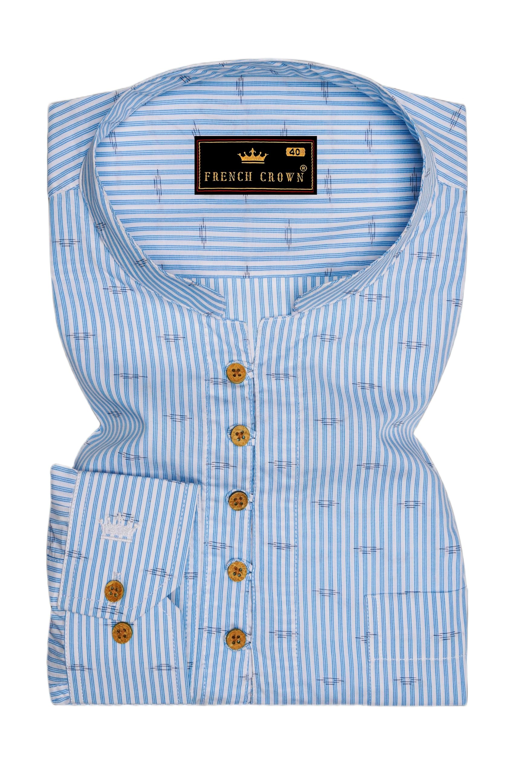 Men's Carolina Sky Blue Striped Premium Cotton Kurta Shirt (Size)-image-47