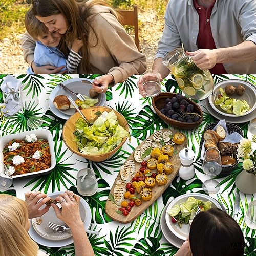 Miniatura 9 de KatchOn, Manteles hawaianos para fiestas, 2 piezas, 54 x 108 pulgadas, mantel Luau, decoraciones de fiesta Luau, mantel tropical de hojas verdes,