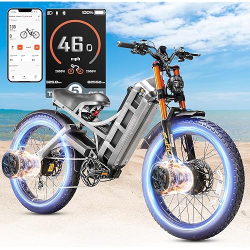 2025 eAhora Romeo Pro 3/2 50Mph/46Mph Electric Bike for Adults Peak 5600W/4000W Dual Motor Ebike, 60V/80Ah 52V/70Ah 235+Miles Long Range Ebike, 26*4.0" Fat Tire Electric Mountain Bike, Full Suspension
