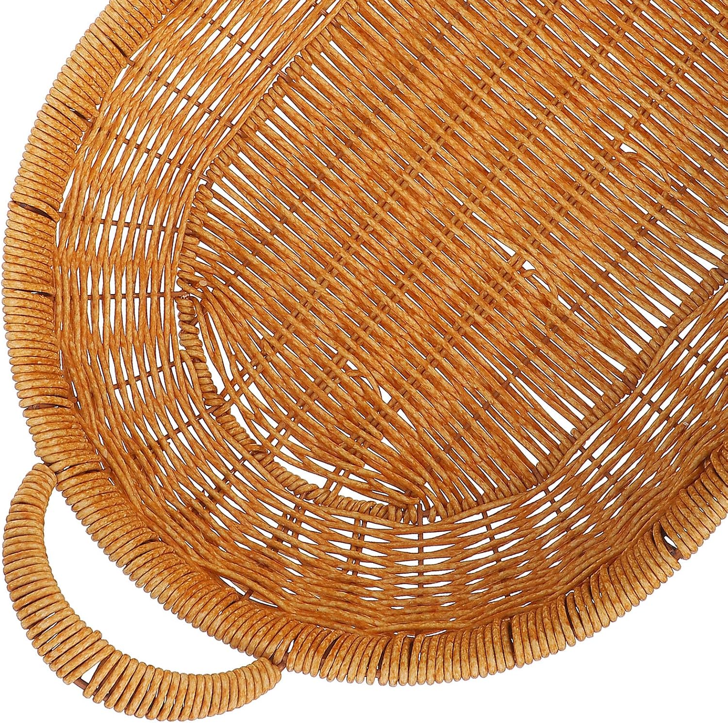 Oval Woven Bread Basket for Serving with Handles, Imitation Rattan Snack and Fruit Storage Tray for Kitchen and Dining Table Use