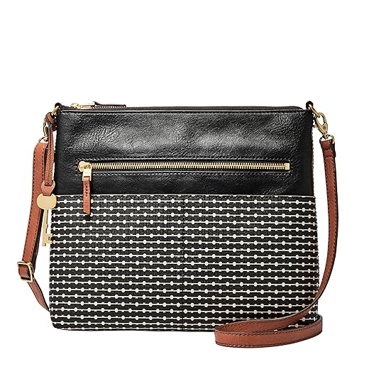 Fossil Women's Fiona Faux Leather Small Crossbody Purse Handbag, Black Stripe (Model: ZB7270080)