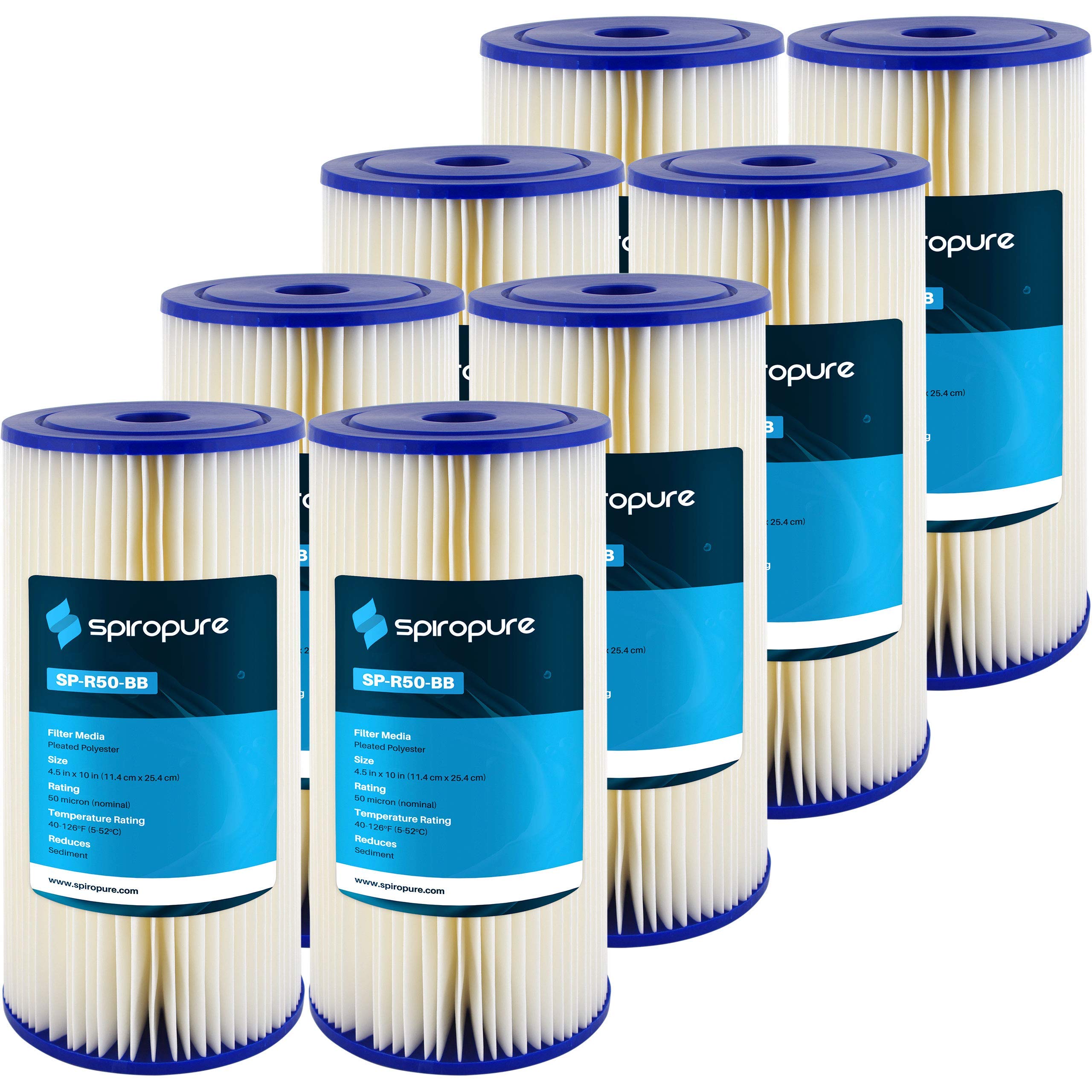 SpiroPure SP-R50-BB 10x4 5 50 Micron Pleated Polyester Sediment Water Filter Cartridge SPC-45-1050 R50-BB 155053-43 R50-BBSA Case of