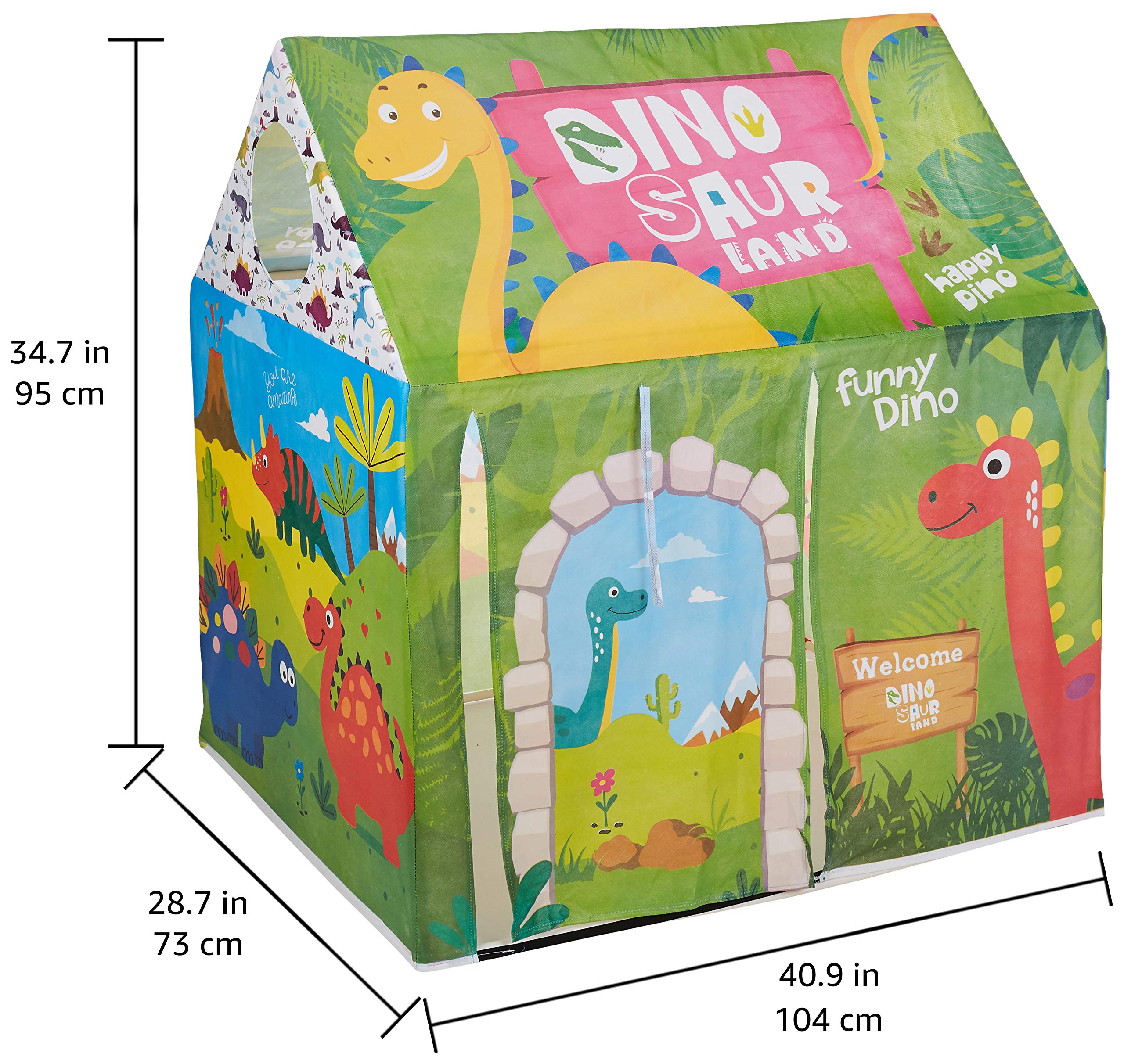 Amazon Brand - Jam & Honey Kids Tent House Dinosaur Theme for Boys & Girls 2+ Years, BIS Certified Safe,Indoor Outdoor Play Tent, Foldable Playhouse,Multicolour 3