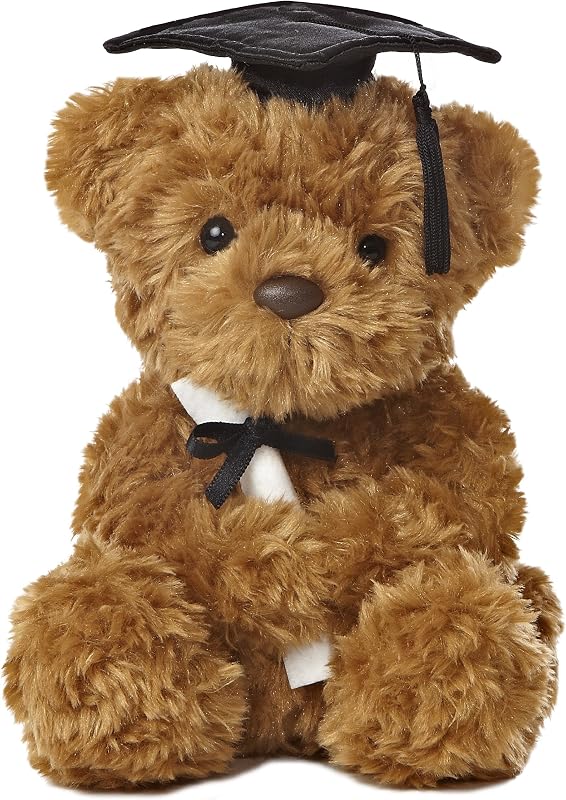 Aurora® Graduación conmemorativa Animal de peluche de oso Wagner - Suave recuerdo para graduados - Un regalo de afecto para expresar felicitaciones - Gorra negra de 7 pulgadas