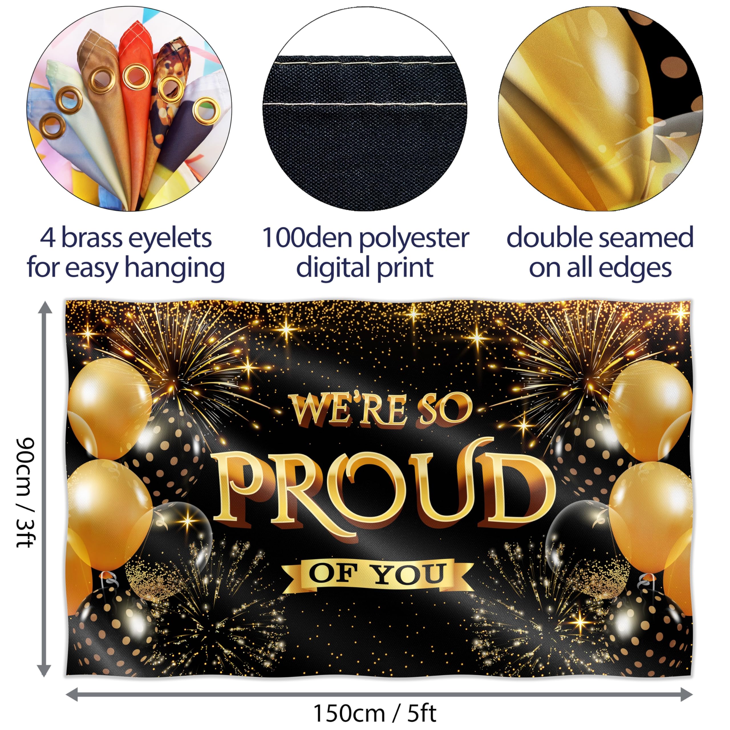 WeBenison "So Proud Of You" Graduation Banner - Gold Glitter Congratulations Banner