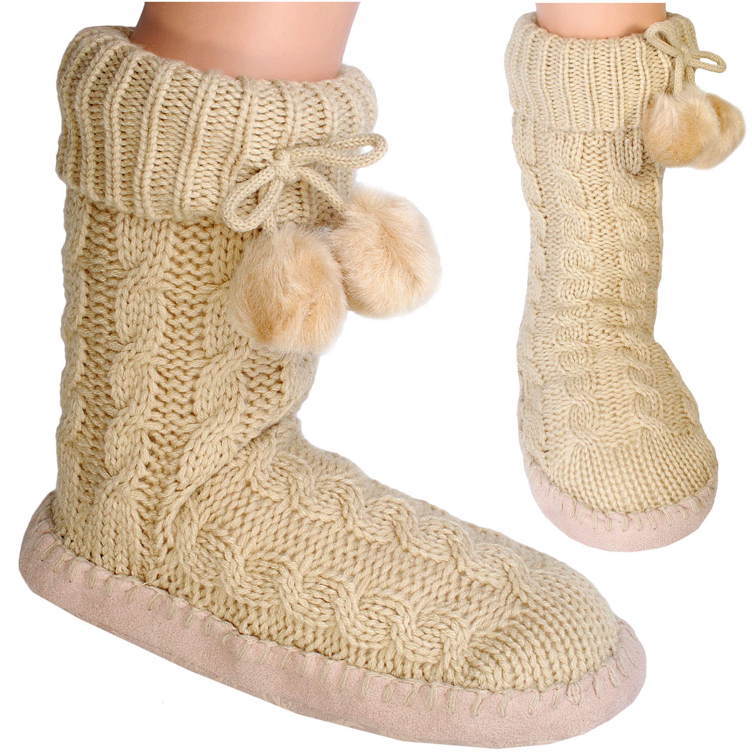 alles-meine.de GmbH 3 Paar Hüttenschuhe/Pantoffel/Hausschuhe - Strick - FARB-Mix - Flausch gefüttert - Größe 36 bis 41 - Sohle rutschfest - für Kinder & Erwachsene - Pl..