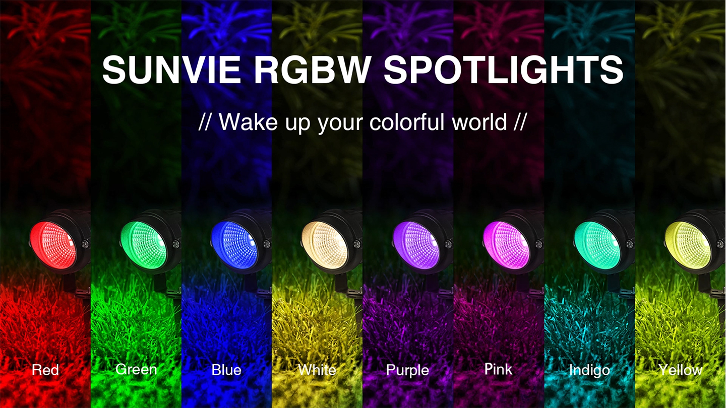 SUNVIE 12 Pack RGBW Color Changing Landscape Lights with 300W Low