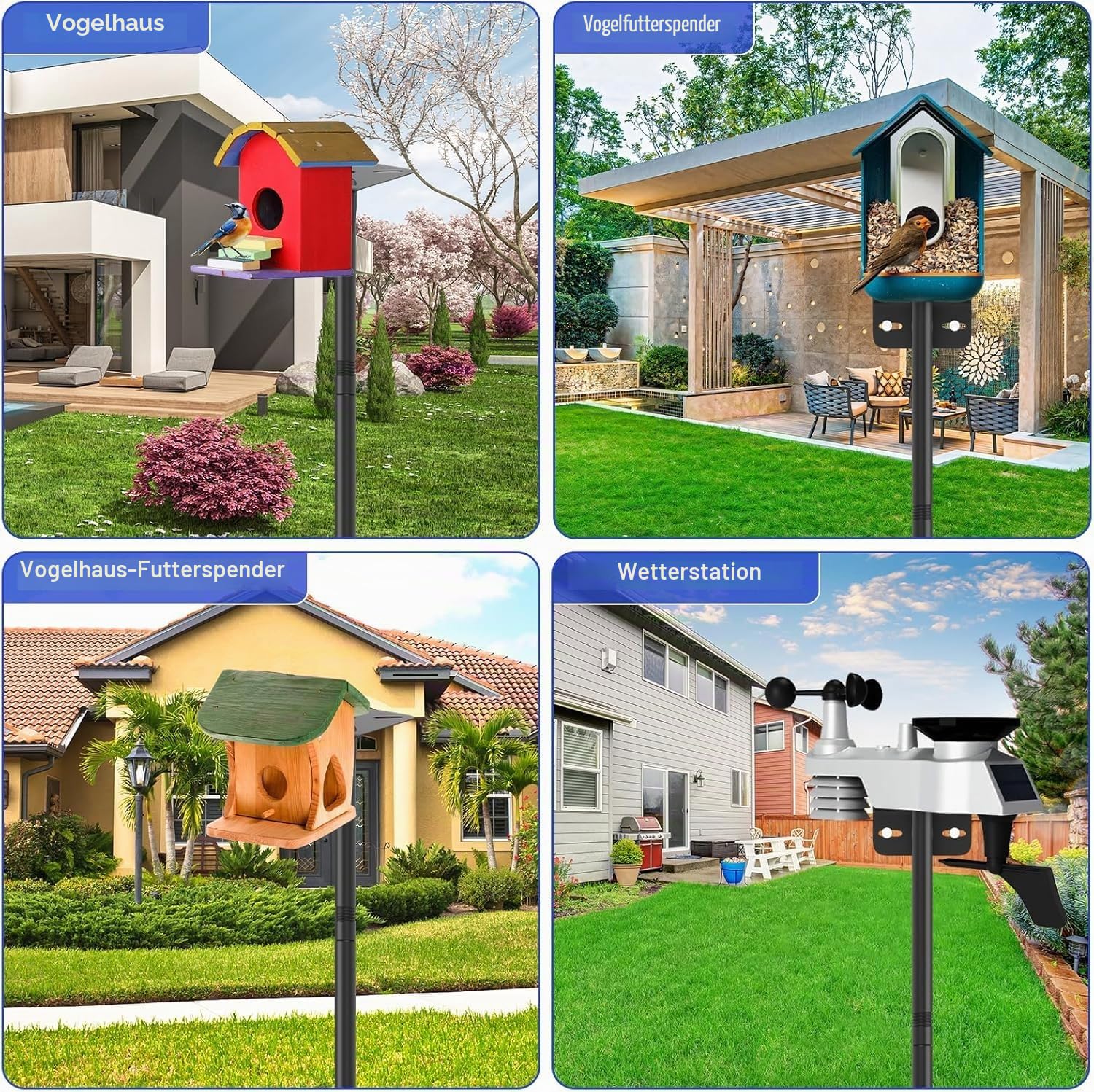 2 Pack 230CM Regulierbarer Vogelfutterständer, geeignet für Futterstellen und Vogelhäuser, Wetterstation, Robustes, rostfreies Design, verbessert die Außenlandschaft und das Vogelbeobachtungserlebnis
