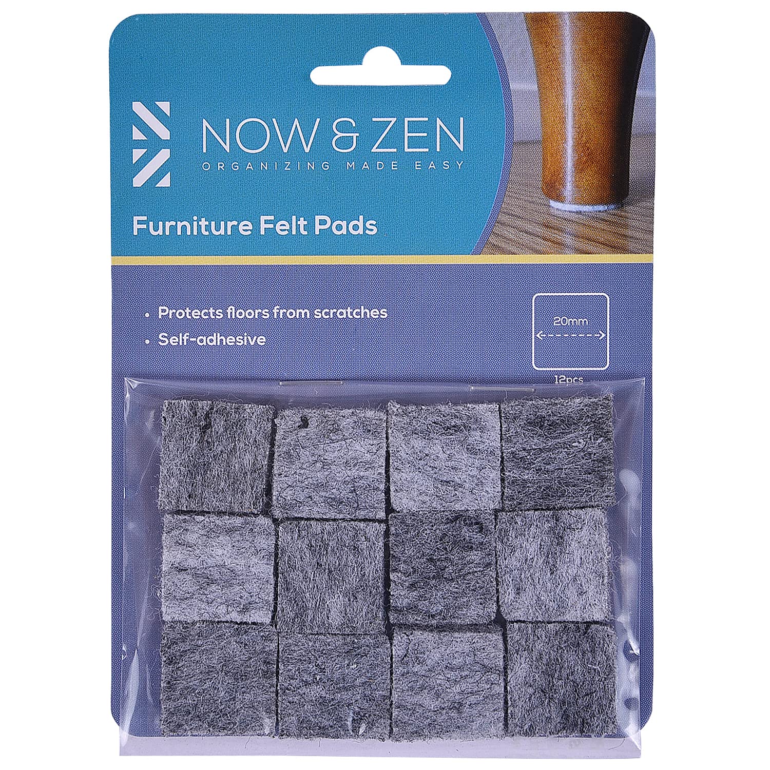 Self Adhesive Square Furniture Felt Pads for Hard Surfaces - Non-Slip Heavy Duty Furniture Leg Guards (20 MM - Pack of 12, Dark Grey)