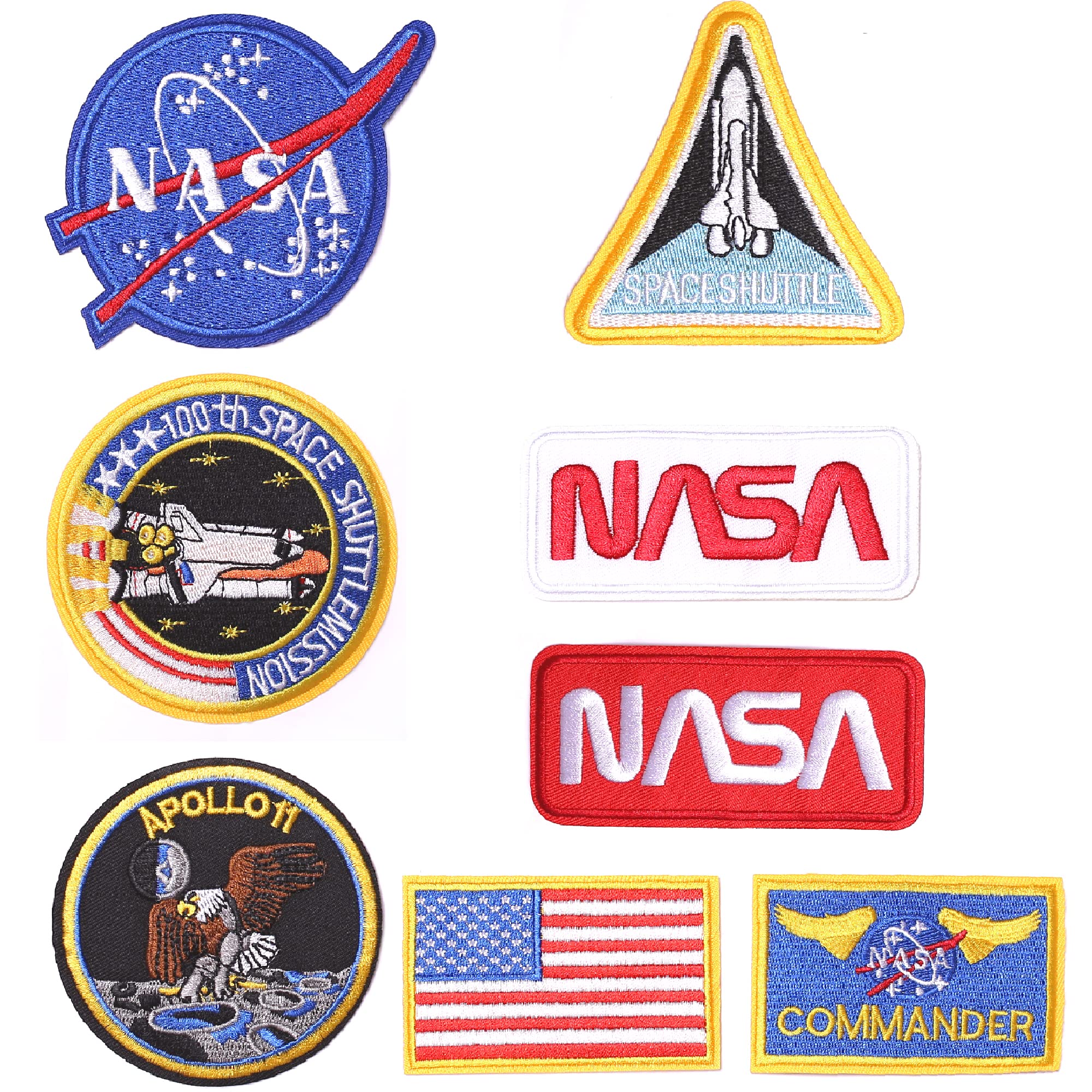 Harsgs 8PCS NASA Patches, Embroidered Iron on/Sew on Patches Space Badge Applique for Clothes, Dress, Hat, Jeans, DIY Accessories