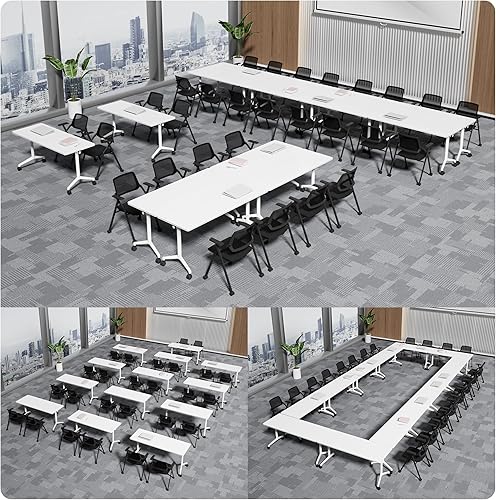 Miniatura 8 de Okeysen Paquete de 2 sillas apilables y plegables para sala de conferencias, silla de recepción de invitados de malla con brazos, silla de oficina