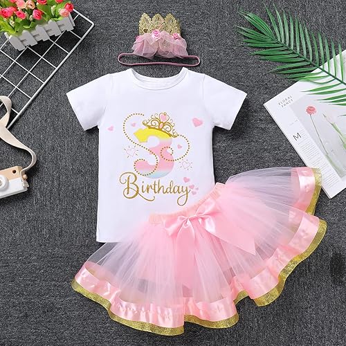 Miniatura 3 de IBTOM CASTLE Crown Gold - Conjunto de ropa para fiesta de 1er 2 3 cumpleaños para bebé niña, falda tutú, conjunto de ropa para sesión de fotos de