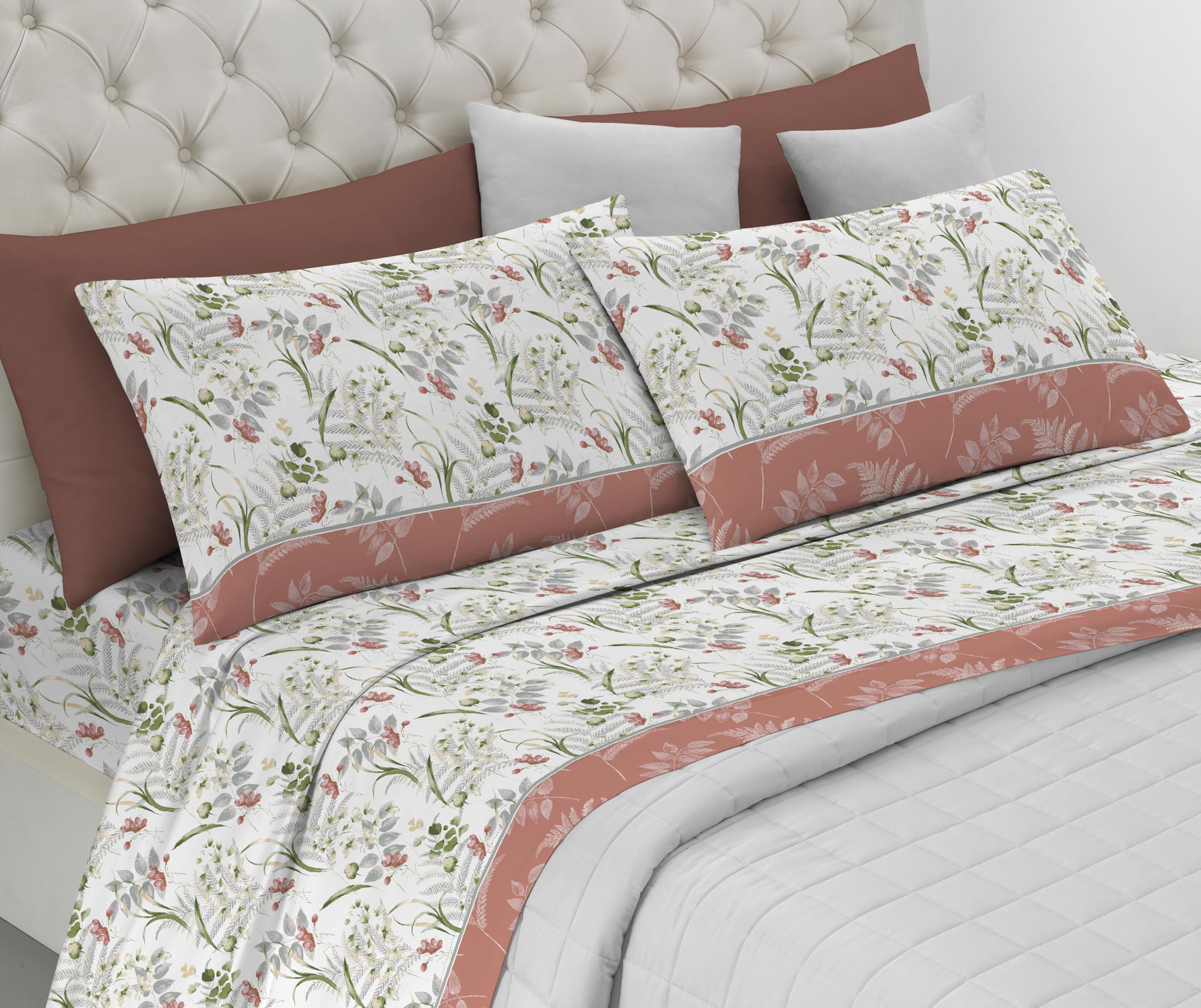 Completo Lenzuola 100% Cotone - King Size, Letto 180x190 | Set LORRA 2 Federe, Lenzuolo Sopra, Lenzuolo Sotto con Angoli | Cotone - Tessuto Morbido, Traspirante | Made in Italy - GALEONE