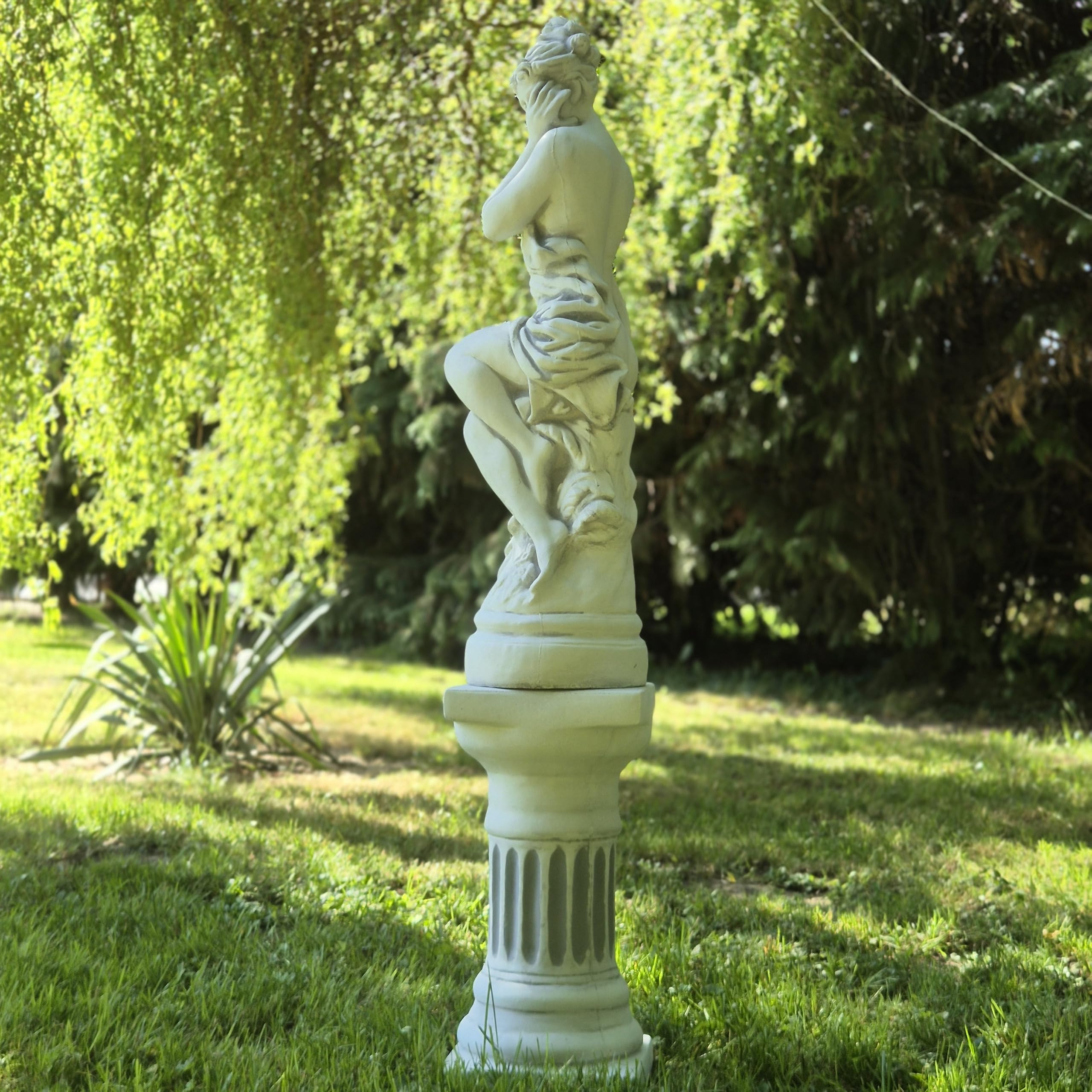 FABRIQ Statue de femme « Héraut du printemps » 66 cm – 18 kg – Sculpture de jardin en pierre – Sculpture de jardin résistante aux intempéries et au gel