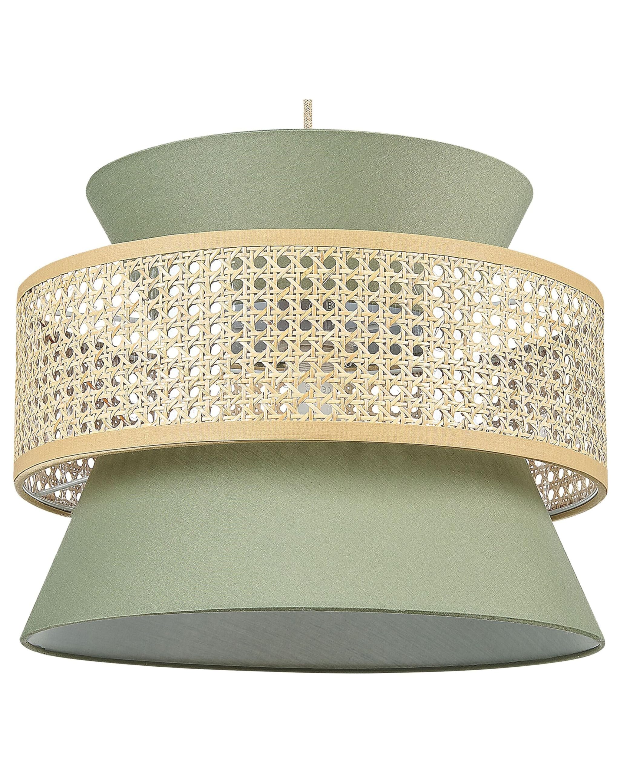 Beliani Mediterranean Pendant Light Fabric Base Plastic Natural Rattan Shade E27 Dining Room Living Room Bedroom, LUYANO