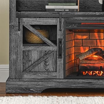 Fireplace TV Stand with fire Flame Effect and Remote Control, Entertainment Center for Living Room Media TV Console for TV up to 65 (3D Fireplace TV Stand w/Door-Dark Rustic Oak)