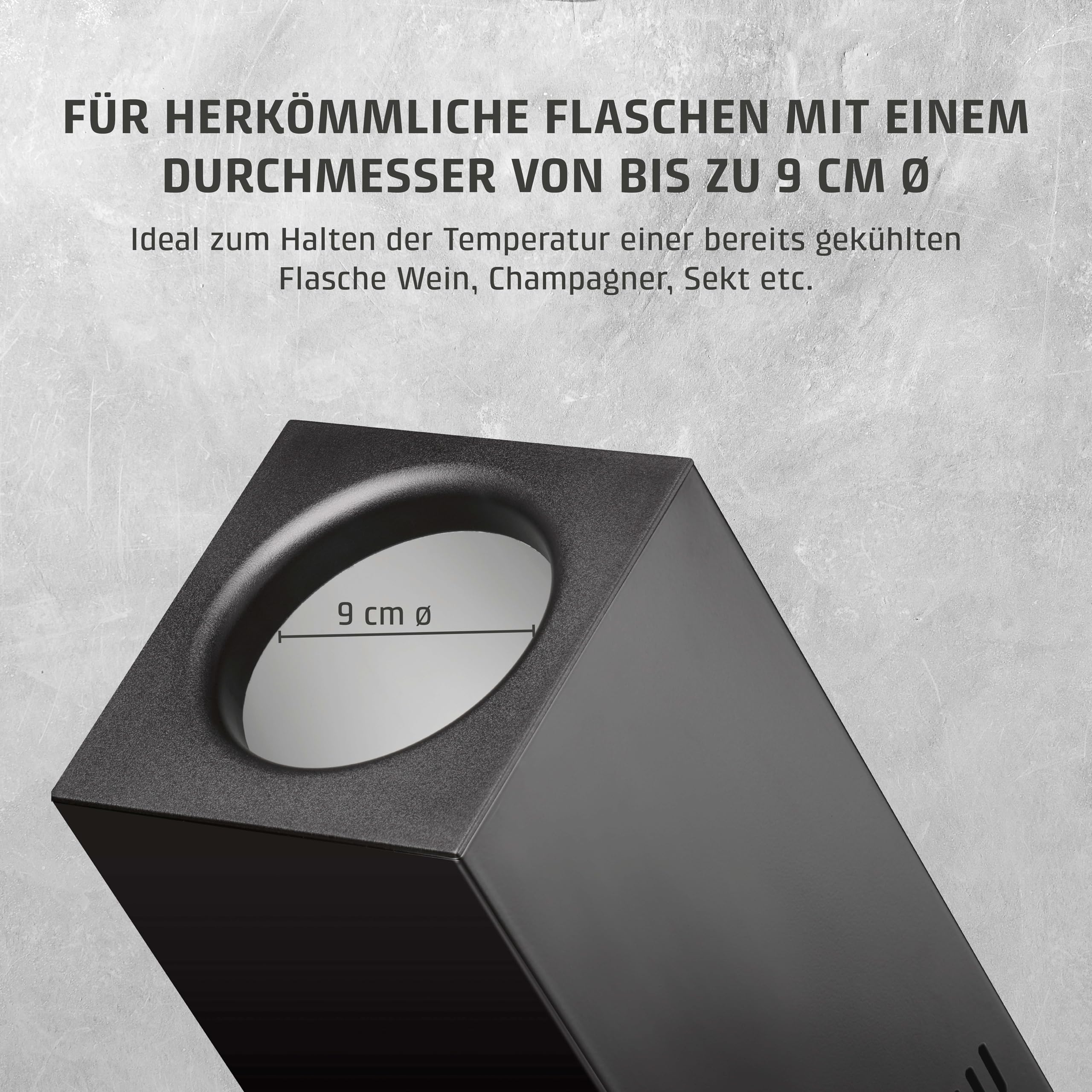 Caso WineCase One Black - Design Weinkühler für eine Flasche, Temperaturbereich von 5-18°C, für Flaschen bis 9 cm Ø, Sensor-Touch Bedienung, Schwarzes Edelstahlgehäuse, LED Display