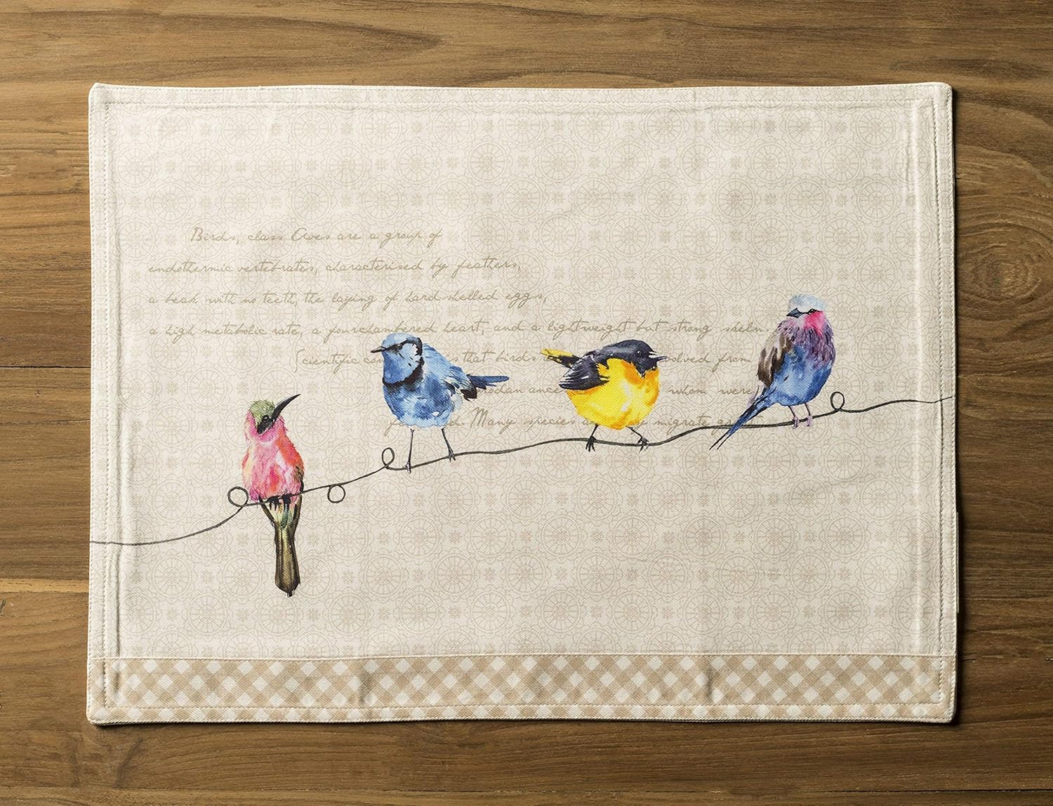Maison d' Hermine Birdies on Wire Bundle Set 100% Cotton Set of 4 Napkins (20 Inch by 20 Inch) and Set of 4 Place Mats (13 Inch by 19 Inch)