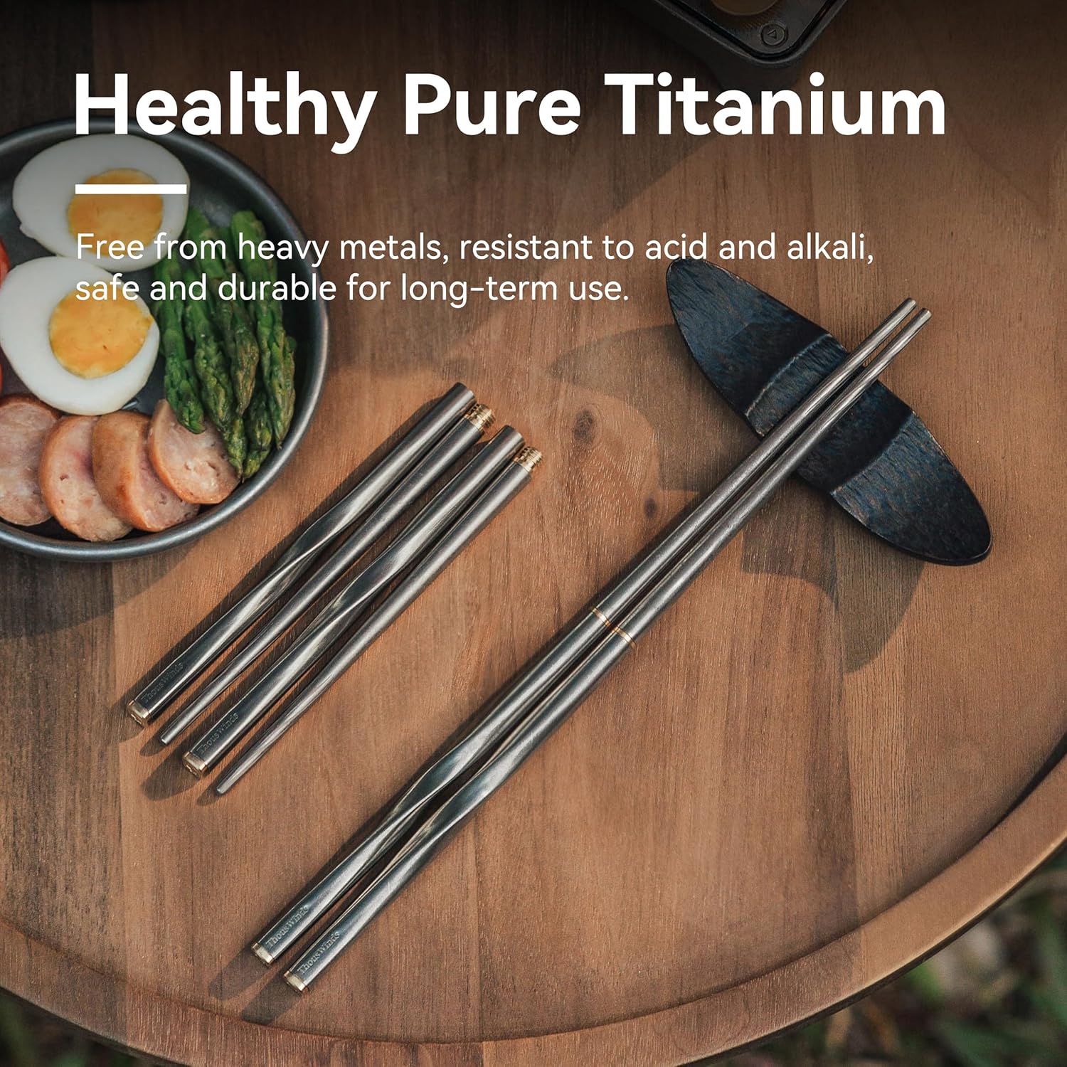 Thous Winds Titanium Chopsticks , Foldable Lightweight Reusable Camping Cutlery, Utensils for Camping Backpacking Hiking Home, with Storage Bag, 2 Pairs
