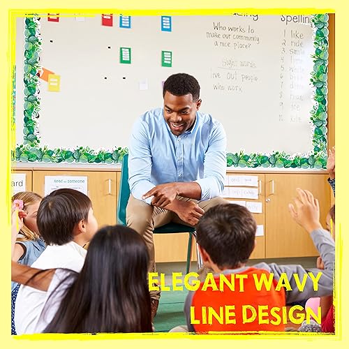 Miniatura 3 de ERKE Bordes de tablón de anuncios de 60 pies, borde ondulado enrollado con patrones florales y hojas para escuela, aula y oficinas