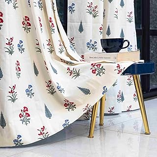 Urban Space 100% Cotton Floral Curtains for Door, 60-65% Light-Filtering Curtains 7 Feet Long Set of 2 with Stainless Stee Price In India