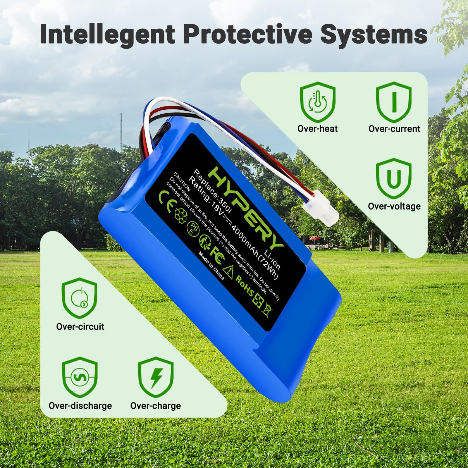 Batteria di ricambio agli ioni di litio da 18 V, 4000 mAh, compatibile con Yard Force Amiro 350, 350i, 400, 400i, Compact 280R, 400Ri, tosaerba
