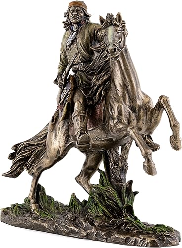 Miniatura 2 de Top Collection Geronimo - Estatua decorativa de guerrero nativo americano sobre caballo en bronce fundido en frío de primera calidad, figura india