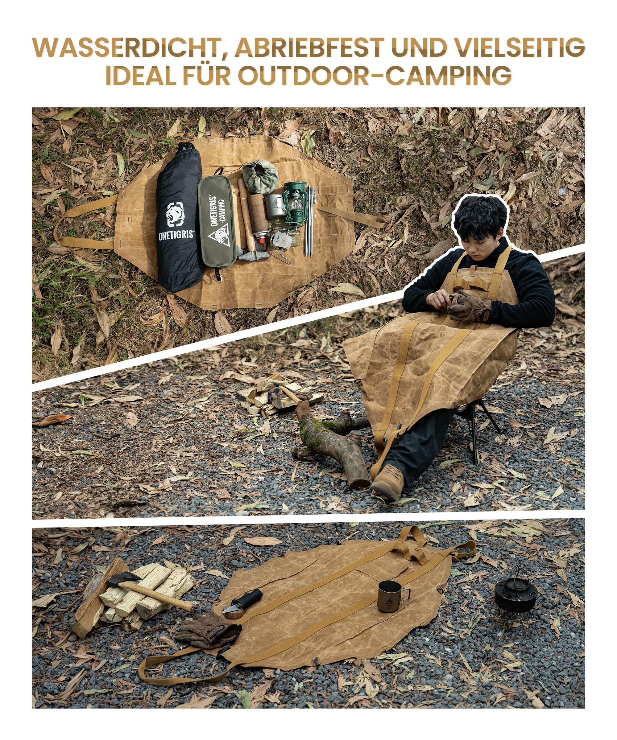OneTigris Borsa per legna da ardere, 2 in 1, porta legna da ardere in tela cerata, impermeabile, extra grande supporto per legna da ardere con manici, cestino in legno per campeggio, barbecue e