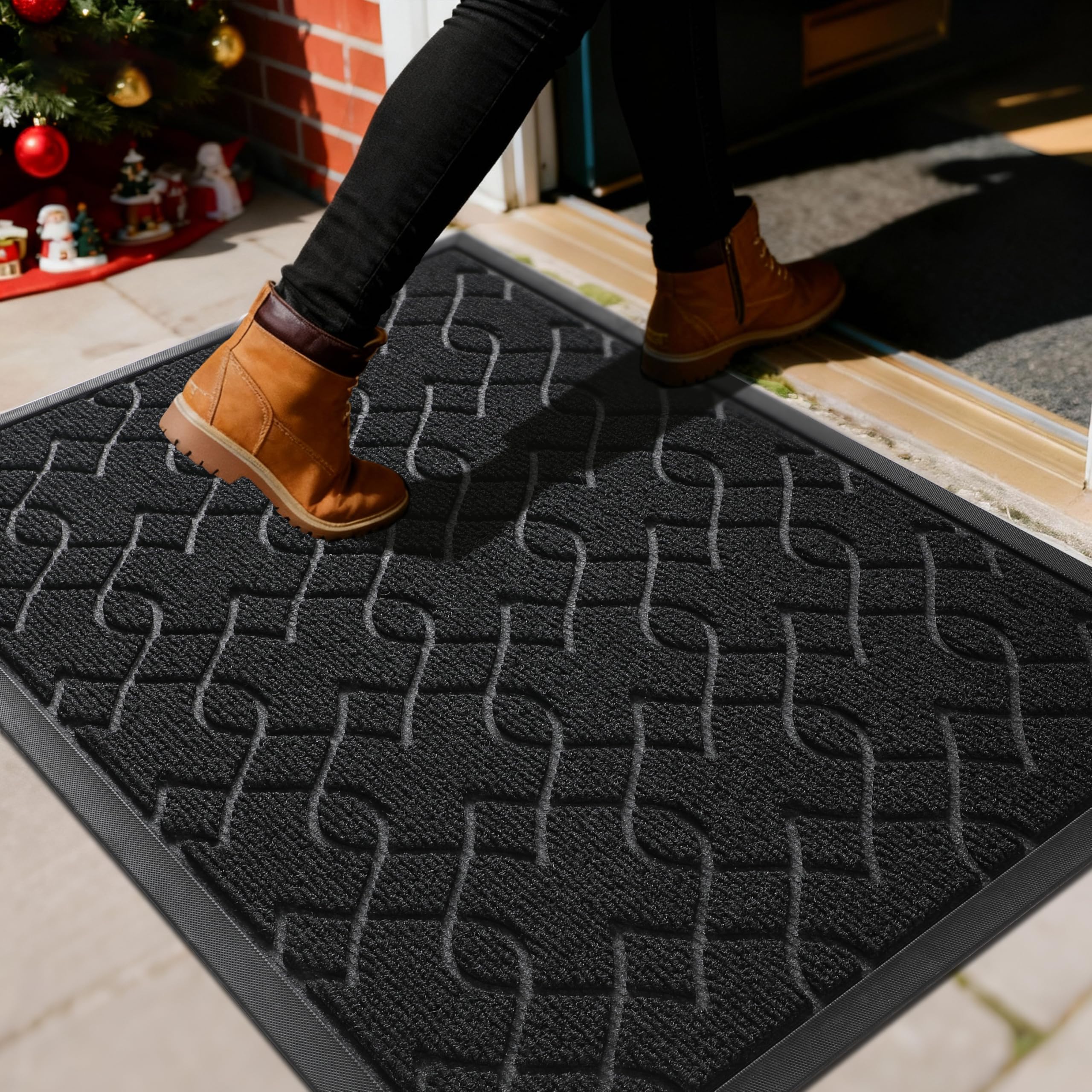 Yimobra Outdoor Mats for Front Door 29.5x17, All-Season Waterproof Doormat Outdoor Entrance, Heavy Duty Non-Slip Outside Door Mat for Garage Patio Proch Entryway Indoor, Black