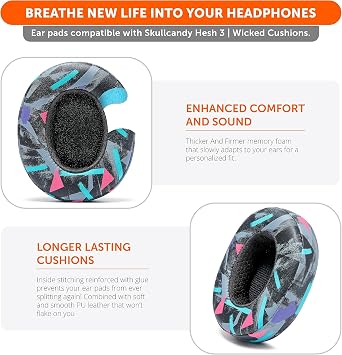 WC PadZ Crusher Evo - Upgraded Earpads for Skullcandy Crusher Evo, Crusher Wireless, Hesh ANC & More, Made by Wicked Cushions | Enhanced Comfort & Sound Isolation | 90's Black