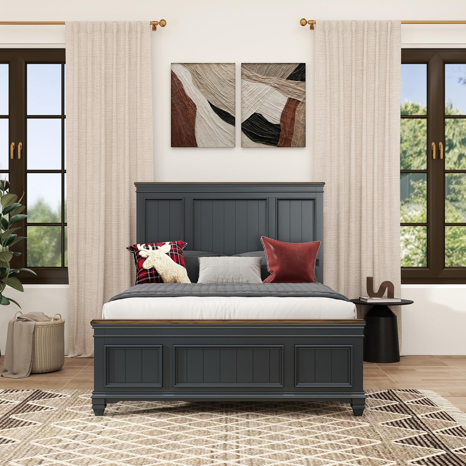 Roundhill Furniture Riverton Shiplap Wood Panel Bed, Queen, Slate Blue