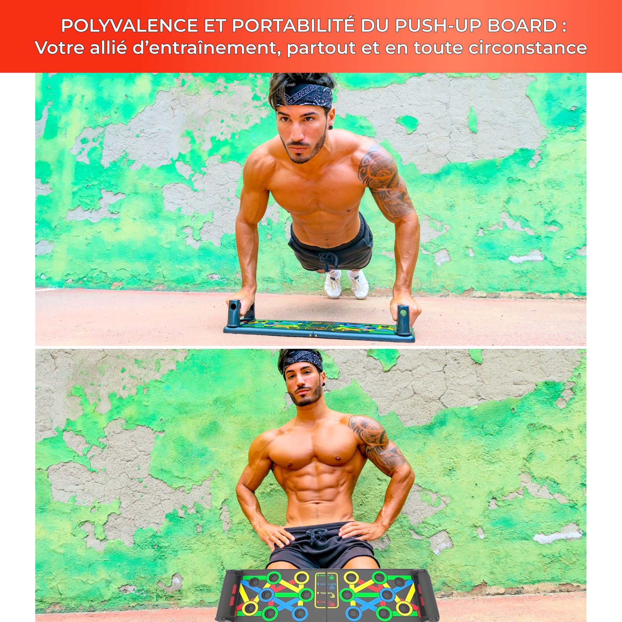 PRANAYA® Push Up Board 14-en-1 | Programme en Français + Vidéos QR Code | Planche à Pompes Guidée Pliable | Poignées Ergonomiques | Musculation Maison
