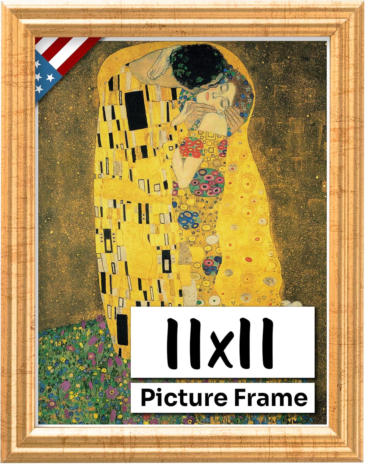 Antique Gold 11x11 Picture Frame .75" Inch Wide - Gold Wall Decor Handmade Solid Wood Frames with Preinstalled Hangers and UV Blocking Plexiglass 11x11 Frame