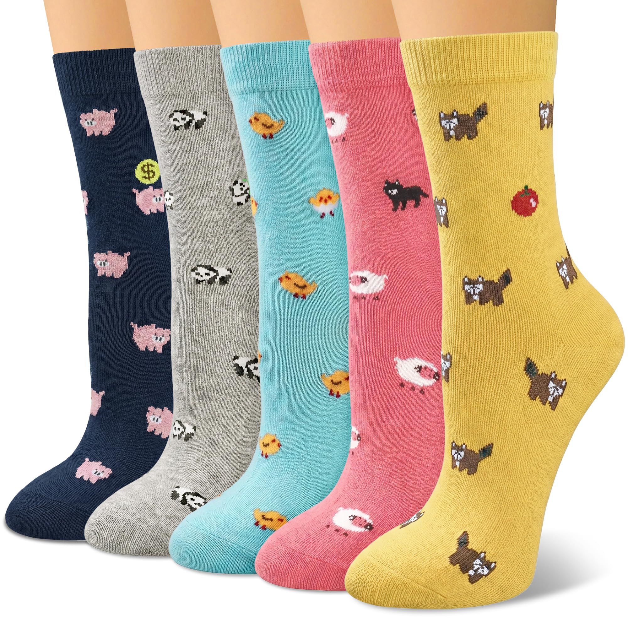 Chalier Cozy 5 Paar Damen Socken Tiere Lustige Bunte Socken Baumwolle mit Süße Katze Socken Geschenk für Damen Einheitsgröße