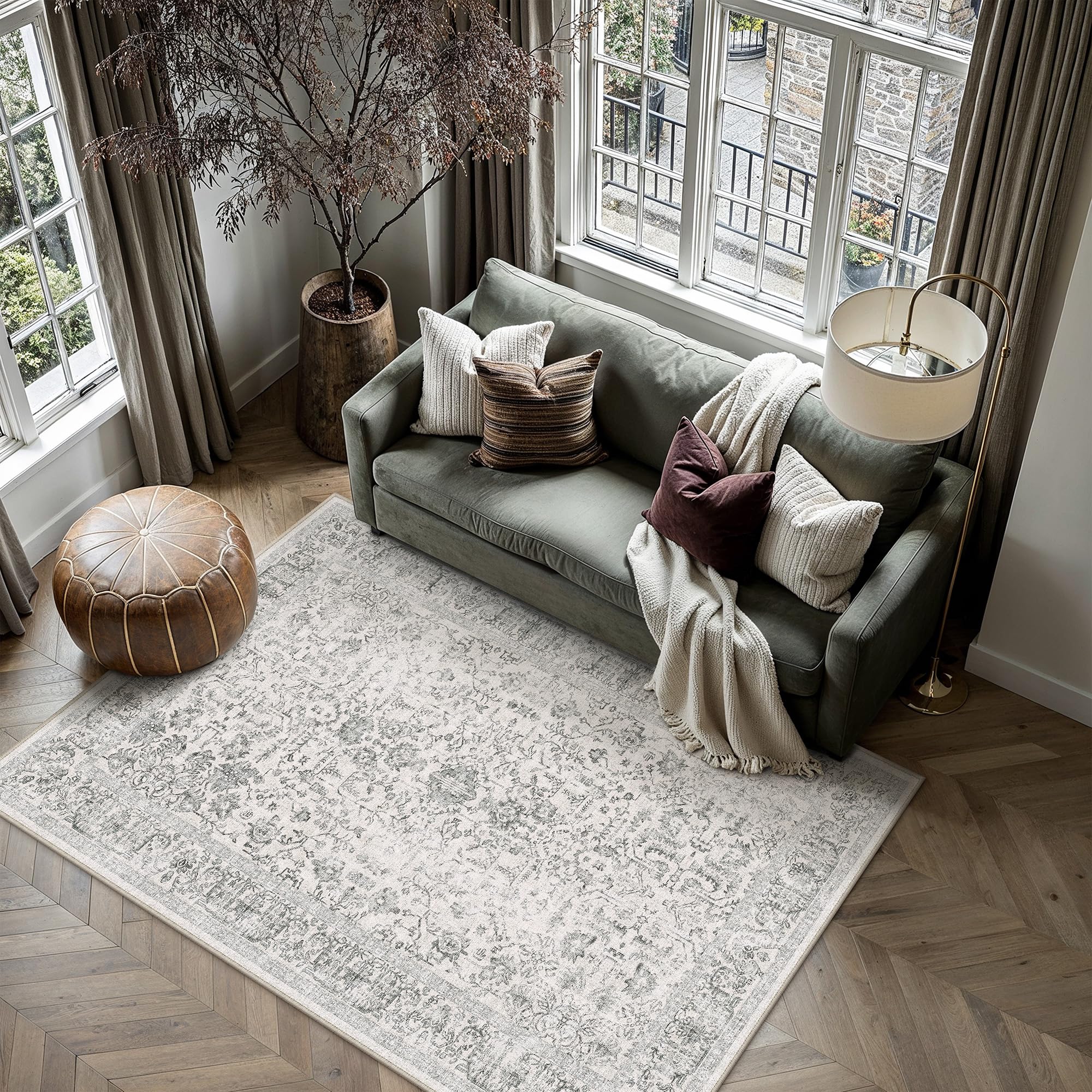 PureCozy Vintage Rugs Living Room Washable 120x170cm Black Large Carpet — image 1