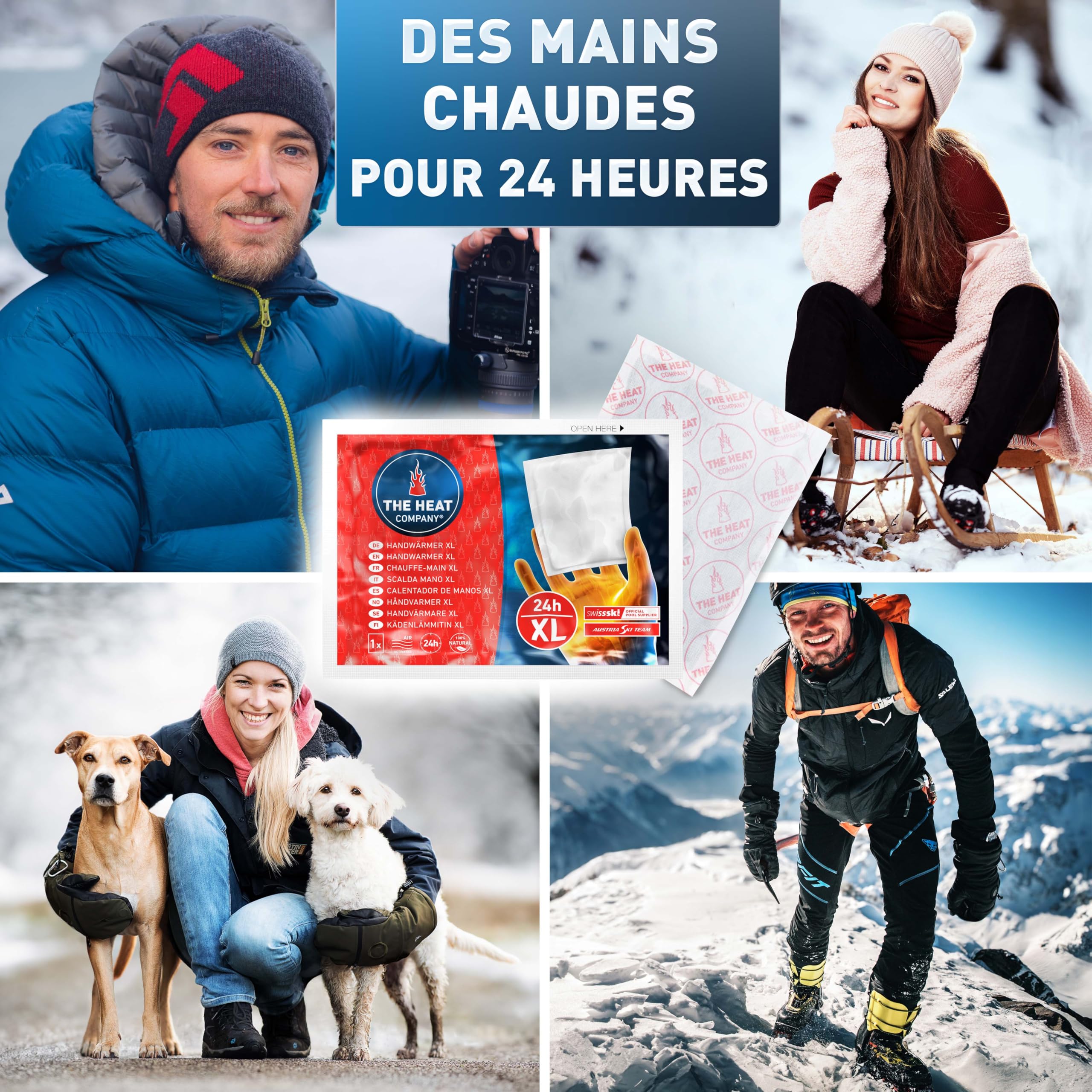 THE HEAT COMPANY Chauffe-Mains XL – 10, 20 ou 40 pièces – Extra Chaud – Coussin Chauffant XL – 24 Heures au Chaud – Chaleur instantanée – Activé par l'air – Purement Naturel